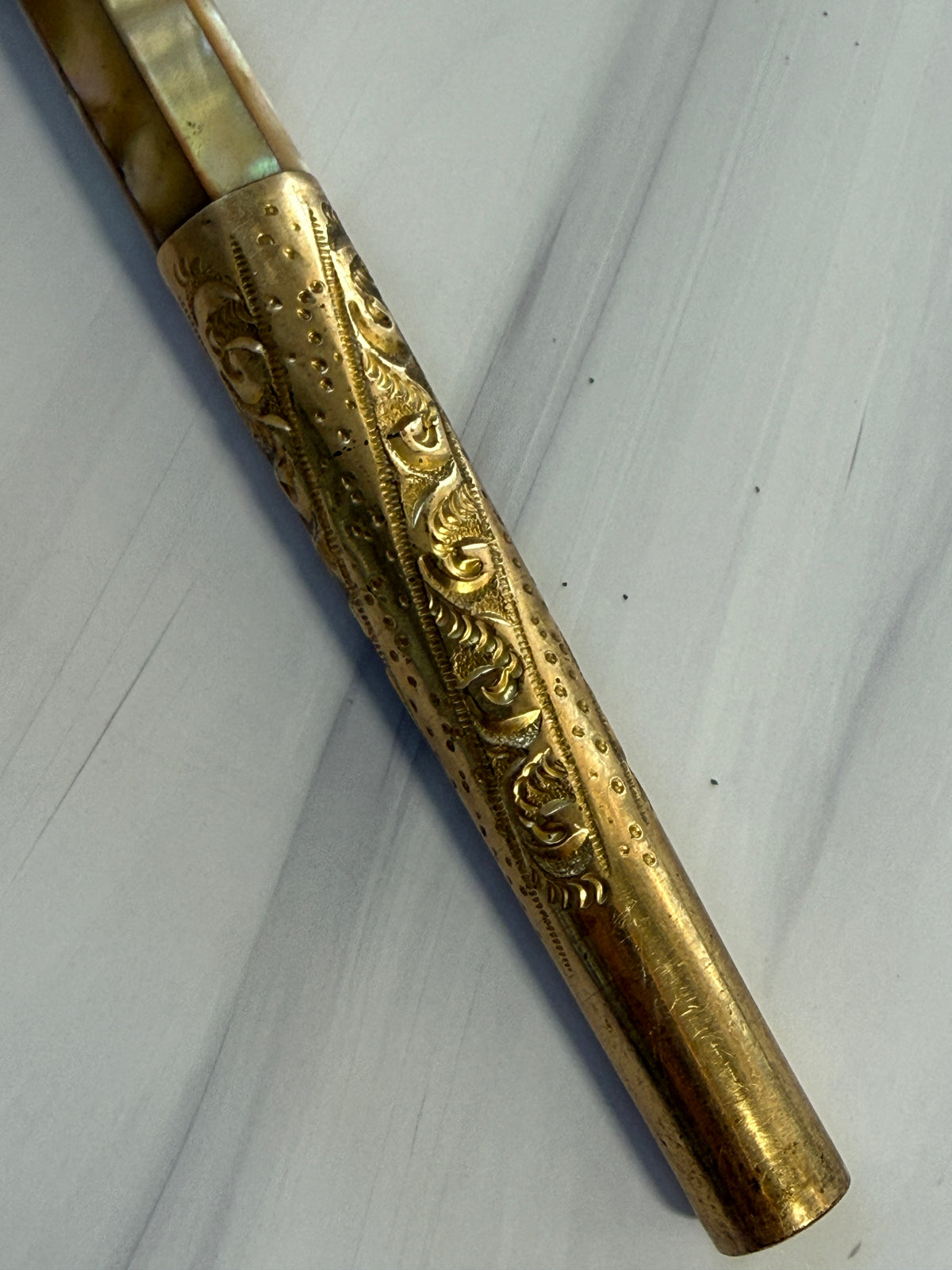 Antique Mother-of-Pearl Parasol Handle with Monogram – A9