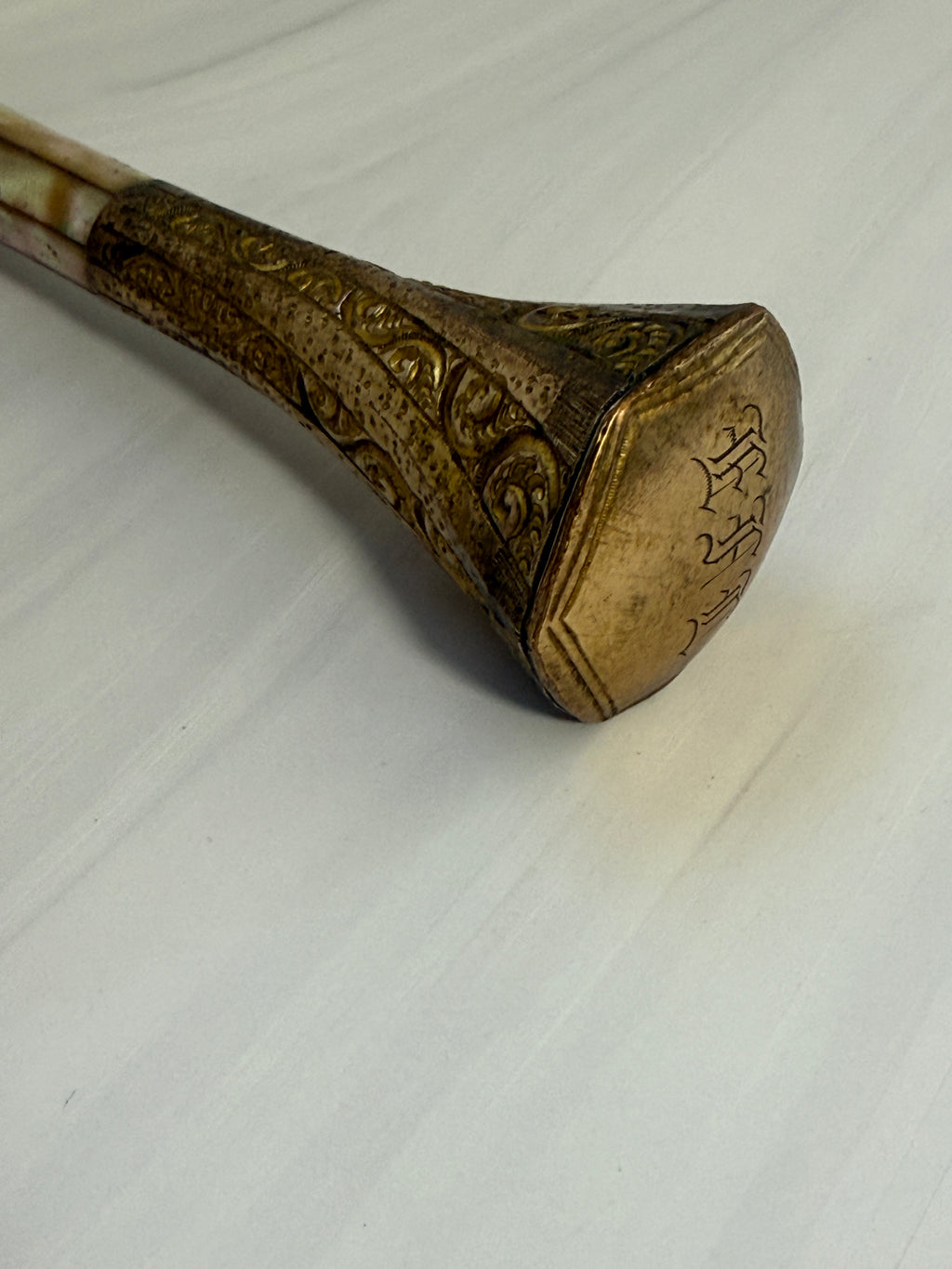 Antique Mother-of-Pearl Parasol Handle with Monogram – A9