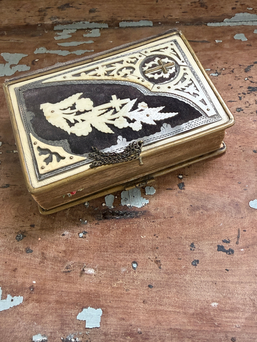 Czech Catholic Prayer Book with Ornate Cover & Tucked-In Keepsakes