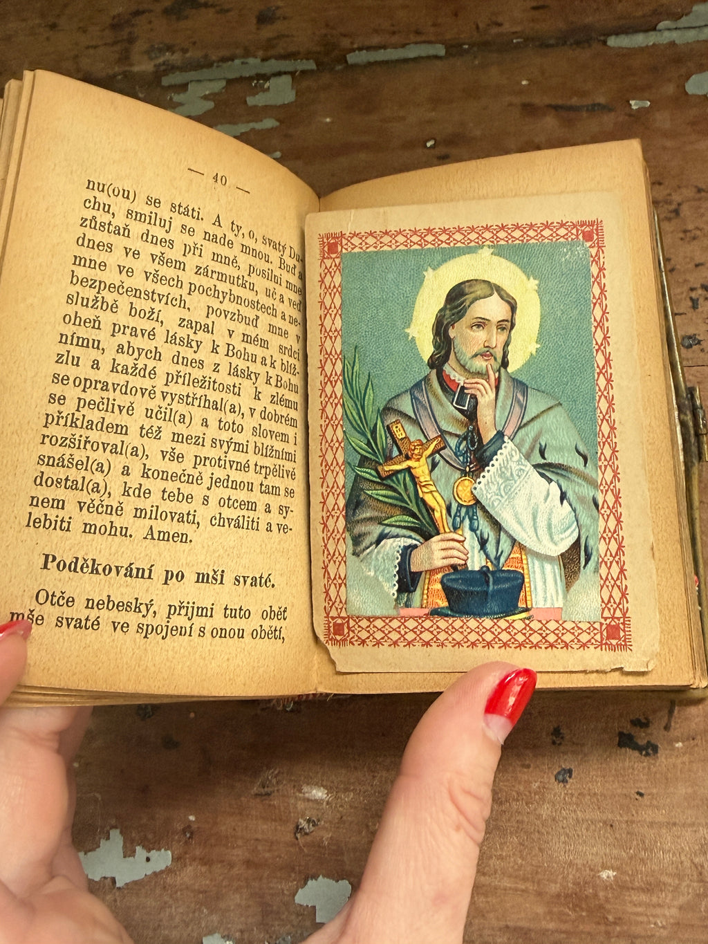 Czech Catholic Prayer Book with Ornate Cover & Tucked-In Keepsakes