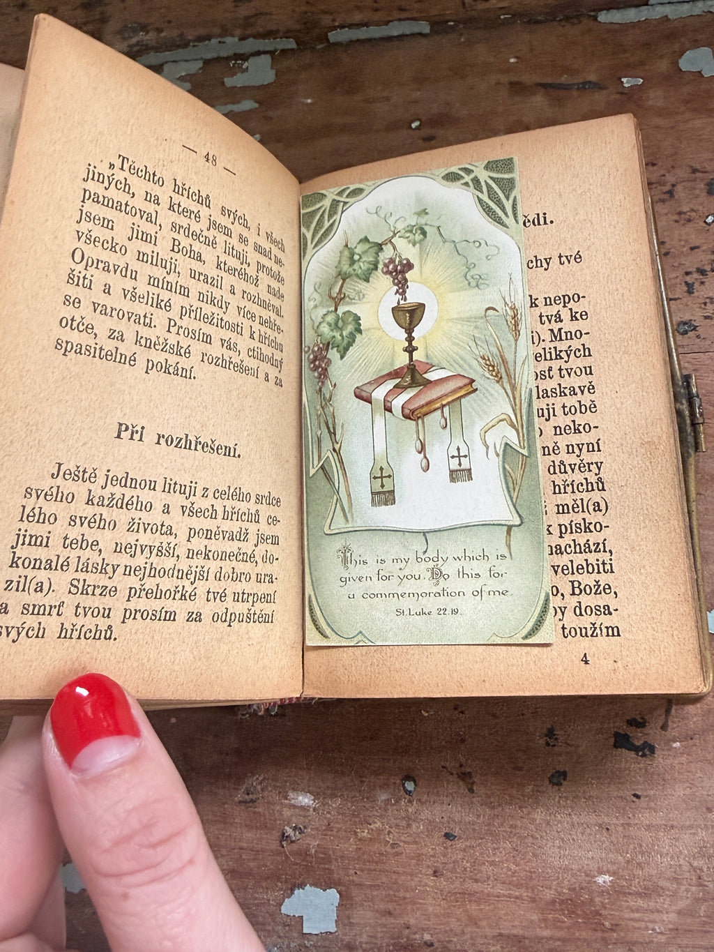 Czech Catholic Prayer Book with Ornate Cover & Tucked-In Keepsakes
