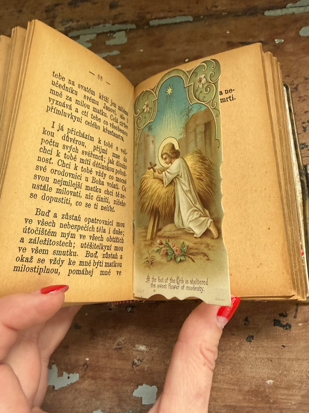 Czech Catholic Prayer Book with Ornate Cover & Tucked-In Keepsakes