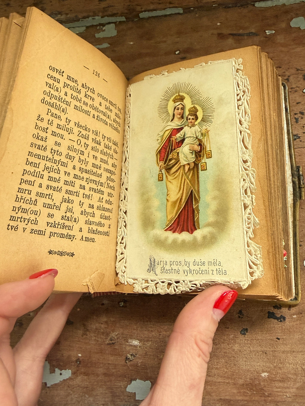 Czech Catholic Prayer Book with Ornate Cover & Tucked-In Keepsakes