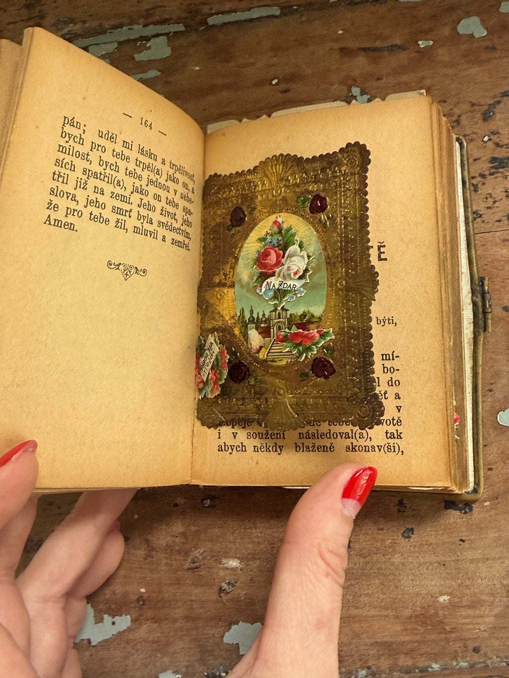 Czech Catholic Prayer Book with Ornate Cover & Tucked-In Keepsakes