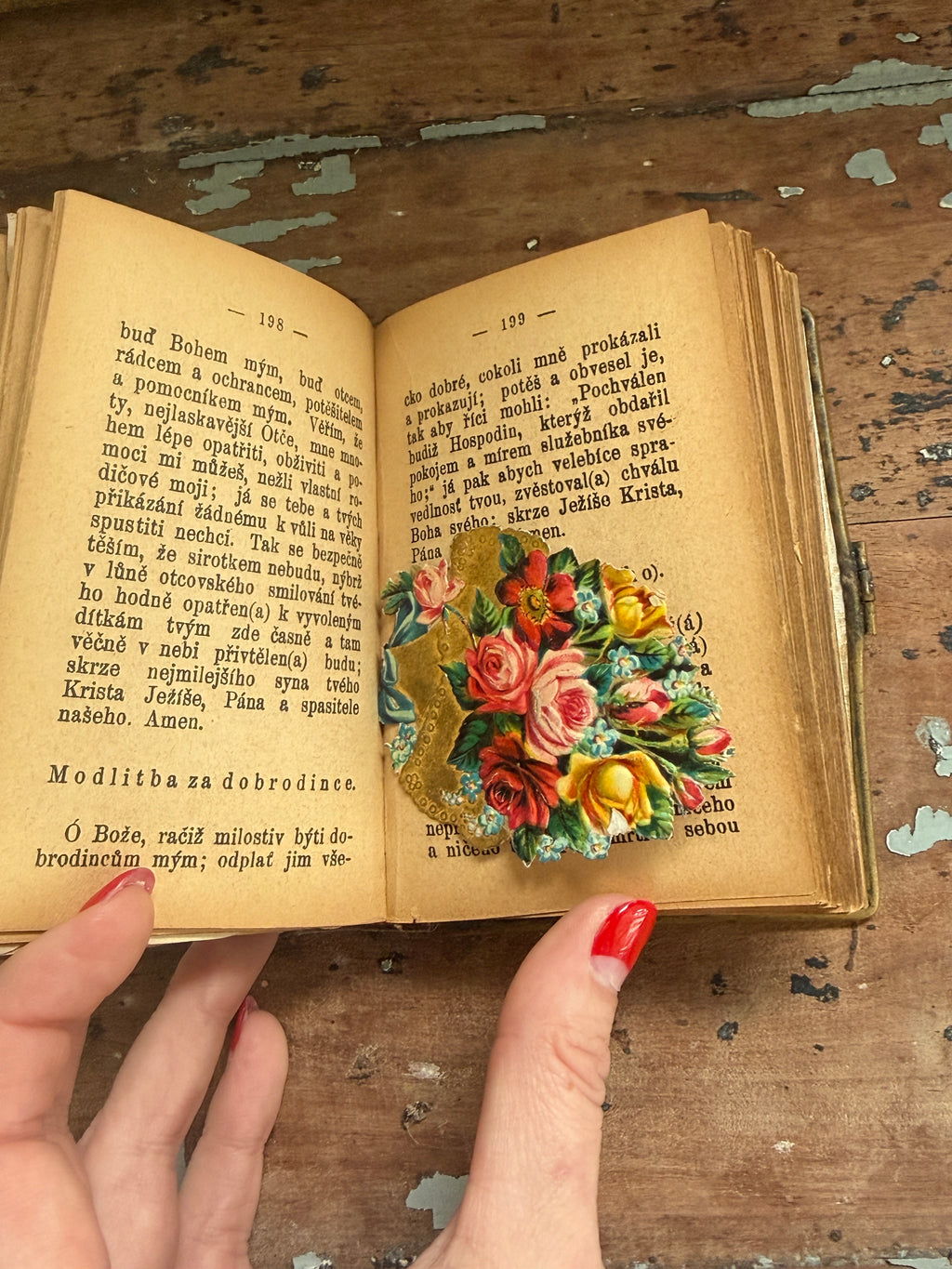 Czech Catholic Prayer Book with Ornate Cover & Tucked-In Keepsakes