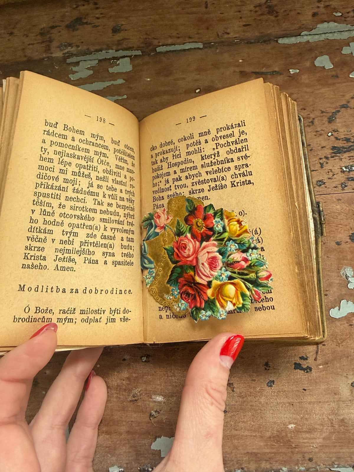 Czech Catholic Prayer Book with Ornate Cover & Tucked-In Keepsakes