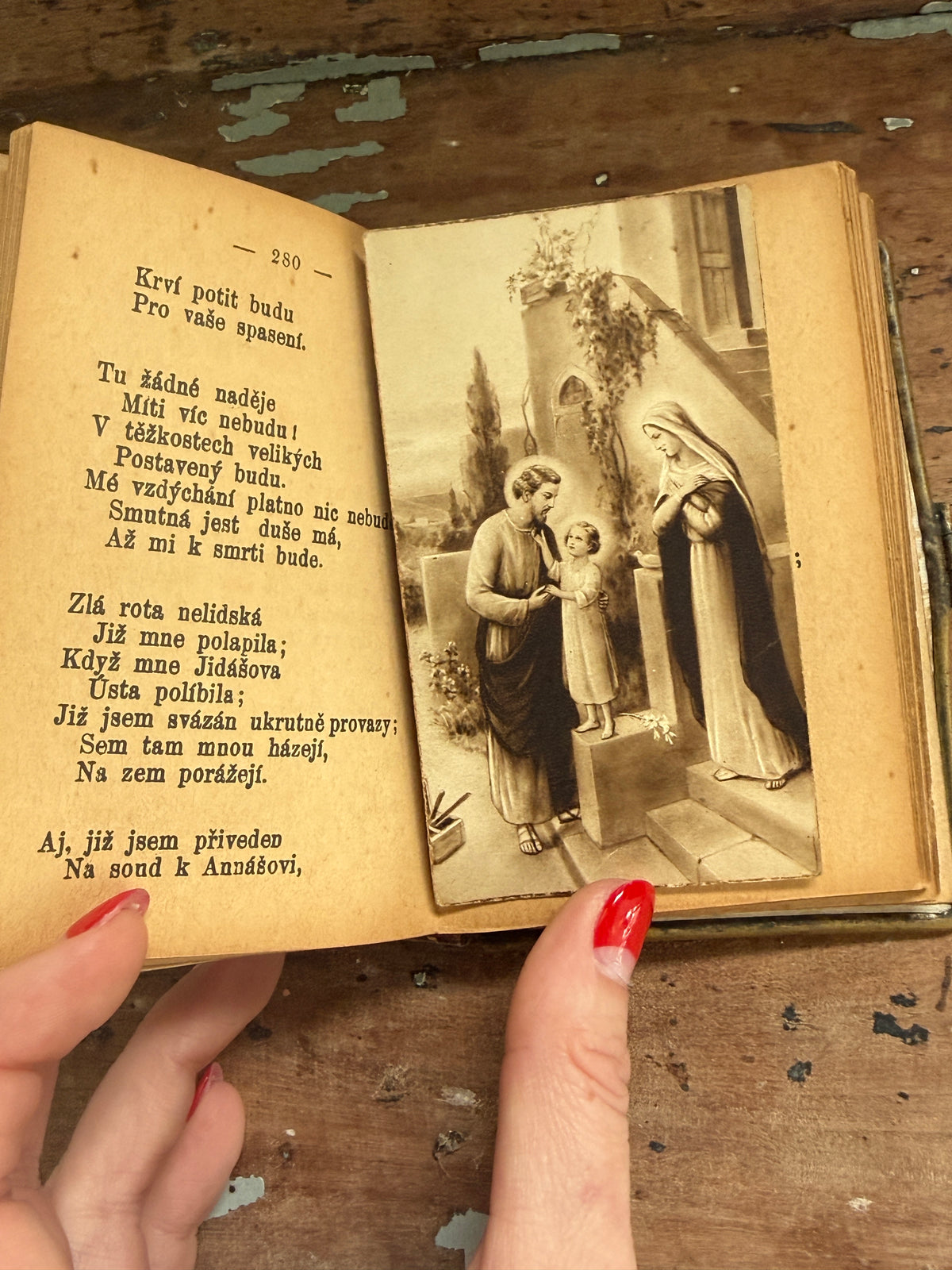 Czech Catholic Prayer Book with Ornate Cover & Tucked-In Keepsakes