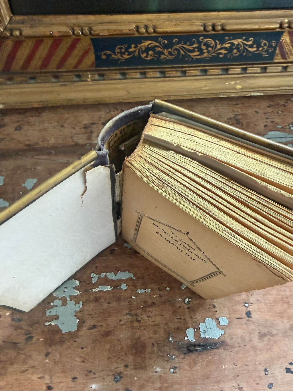 Czech Catholic Prayer Book with Ornate Cover & Tucked-In Keepsakes