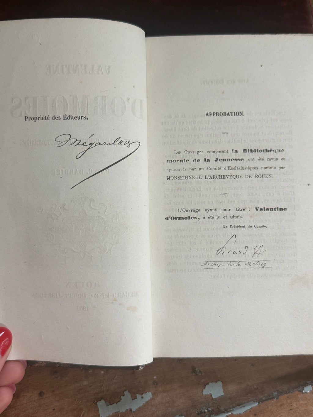 1858 Valentine d’Ormoies | French Olive Velvet Decorative Book | Free US Shipping