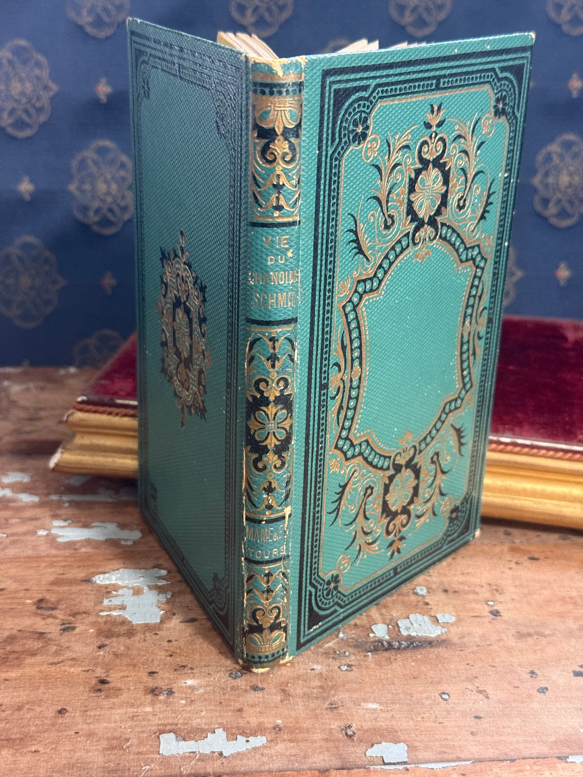 1880 Vie du chanoine Schmid | French Green & Gilt Cartonnage Book | Free US Shipping