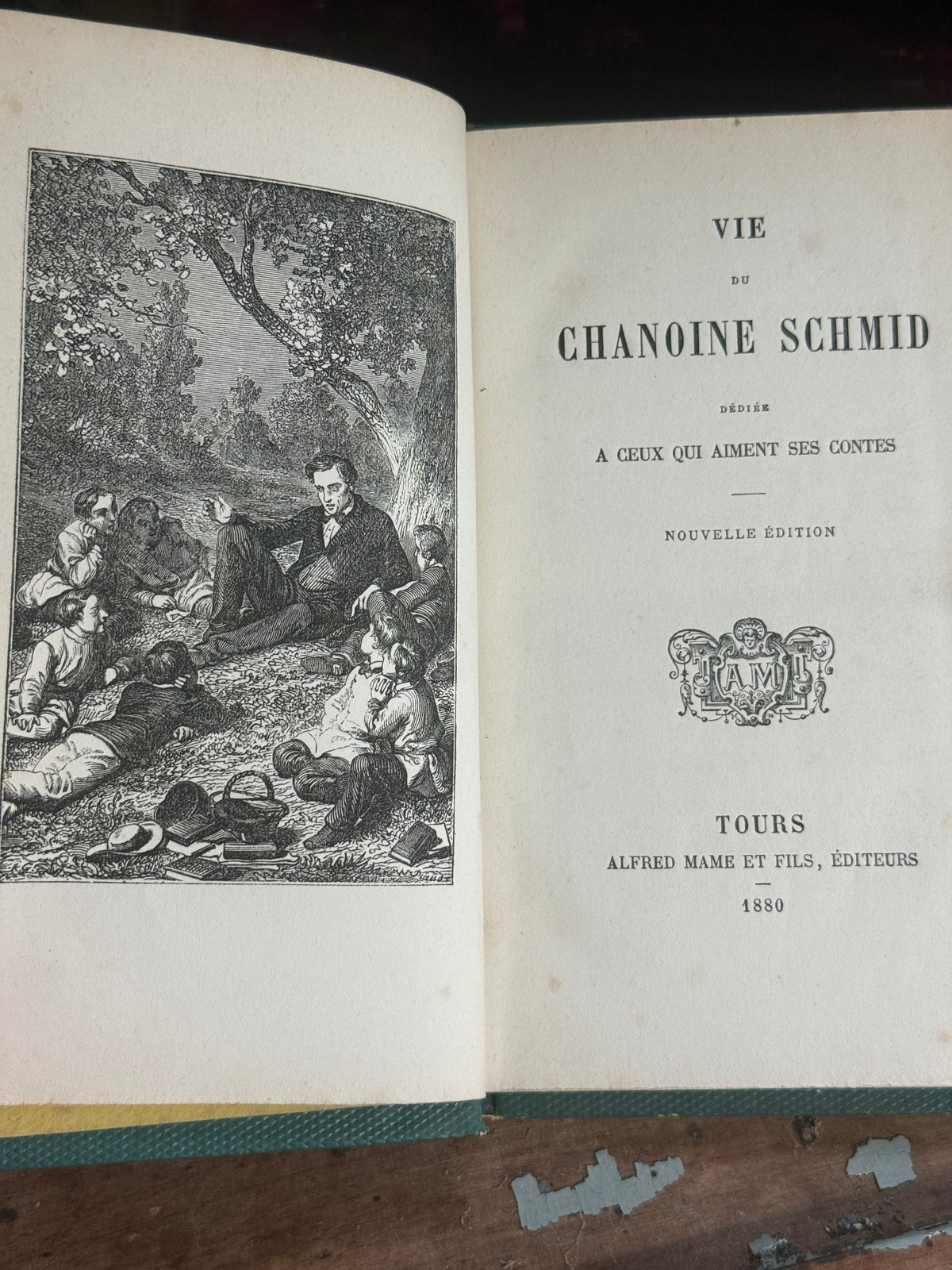 1880 Vie du chanoine Schmid | French Green & Gilt Cartonnage Book | Free US Shipping