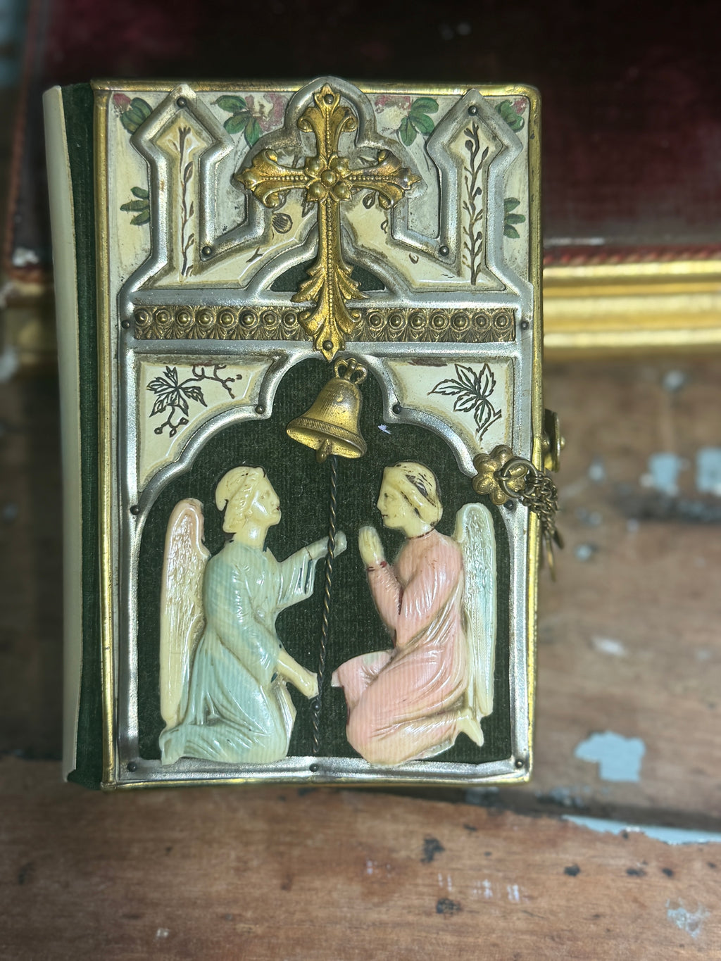 Antique Croatian Prayer Book With Angels, Clasp, and Devotional Medals