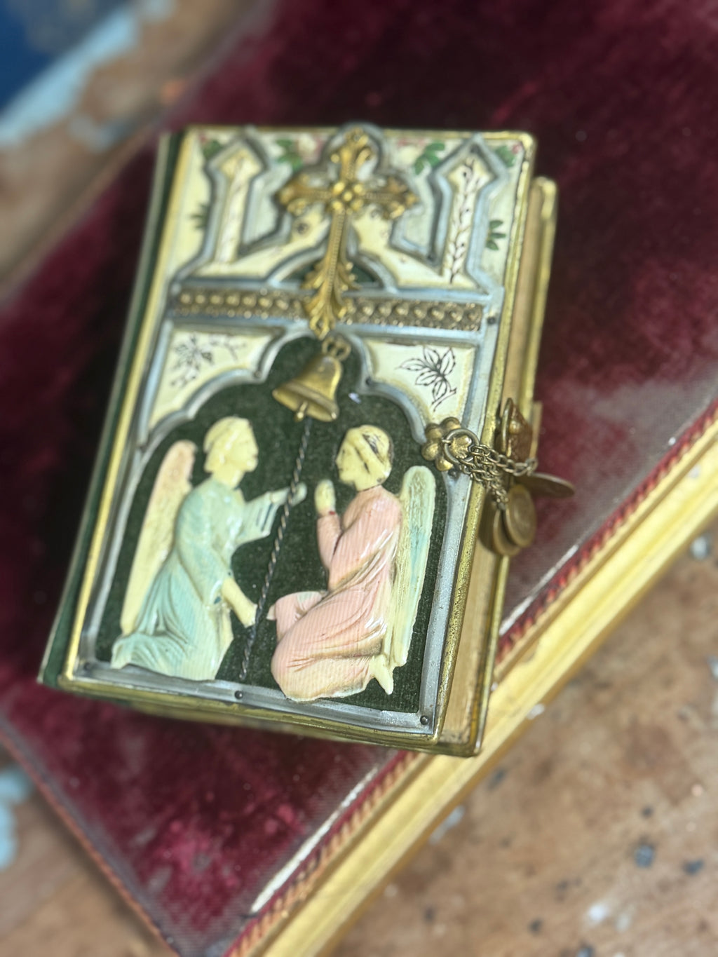 Antique Croatian Prayer Book With Angels, Clasp, and Devotional Medals