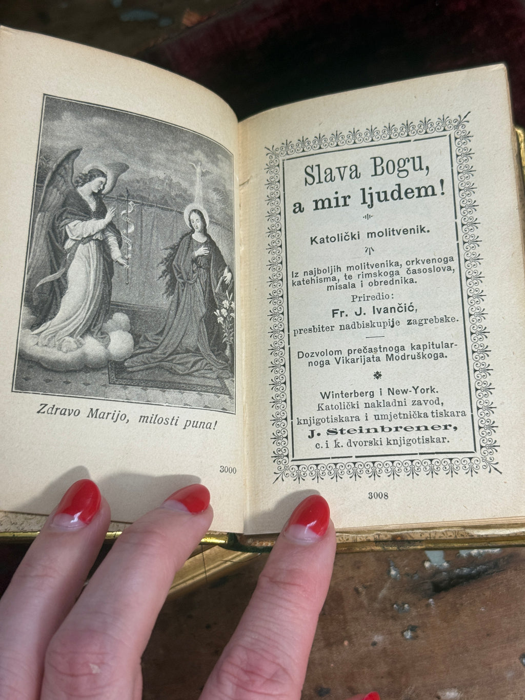 Antique Croatian Prayer Book With Angels, Clasp, and Devotional Medals