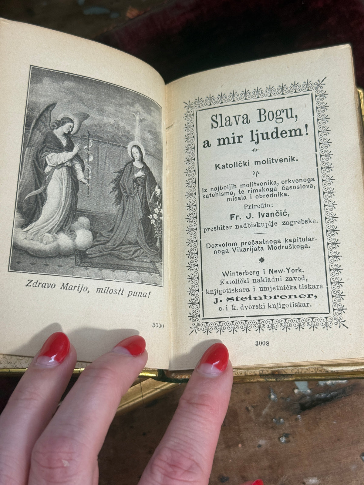 Antique Croatian Prayer Book With Angels, Clasp, and Devotional Medals