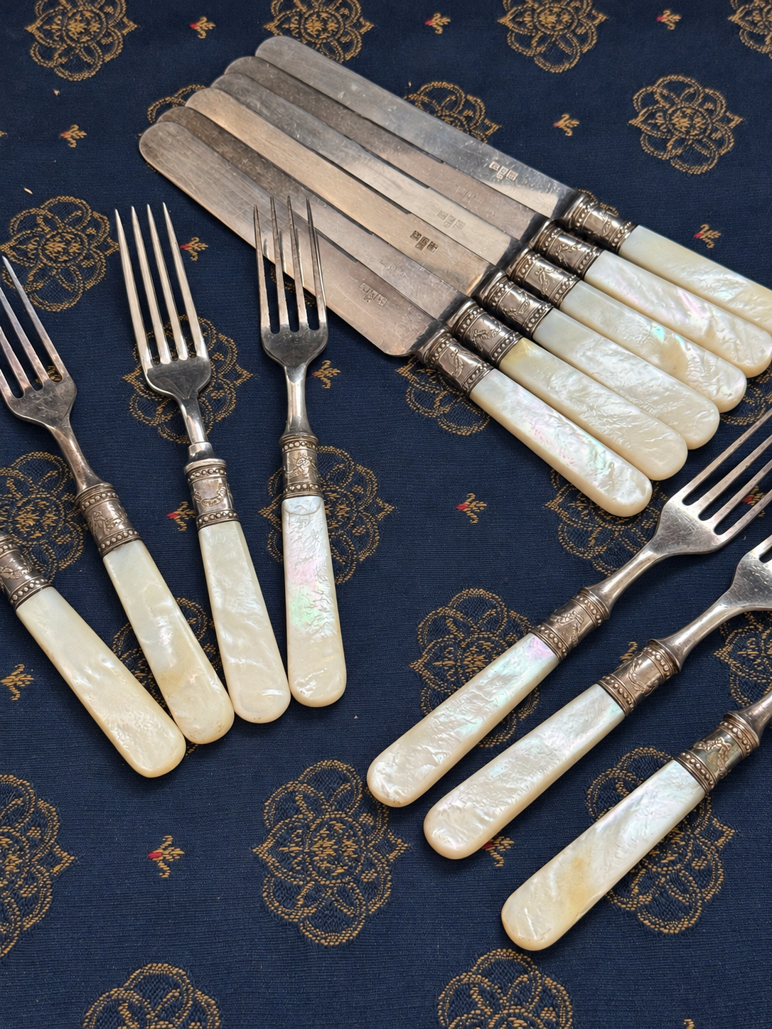 Mother-of-Pearl Flatware with Sterling-Marked Fittings