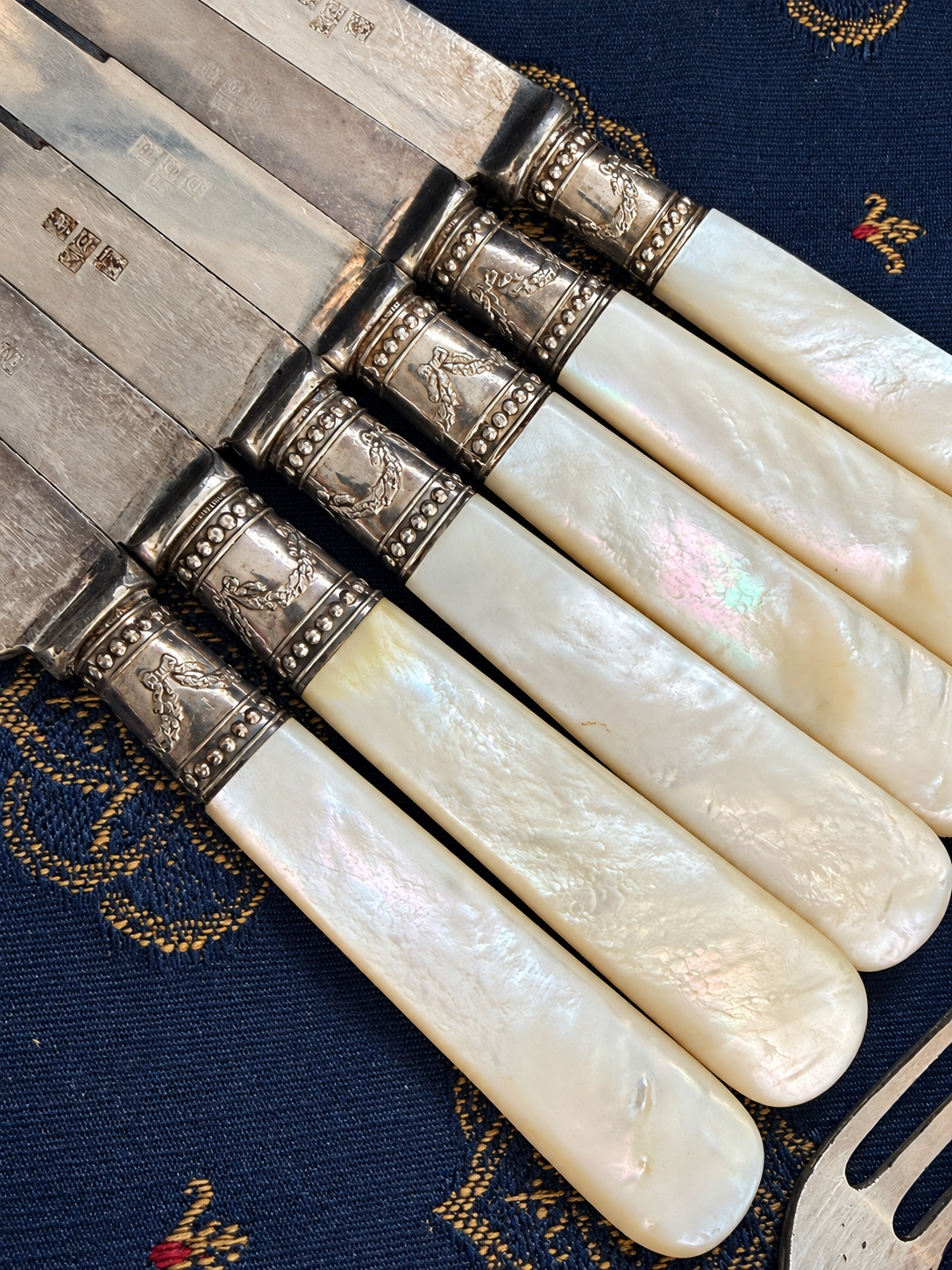 Mother-of-Pearl Flatware with Sterling-Marked Fittings