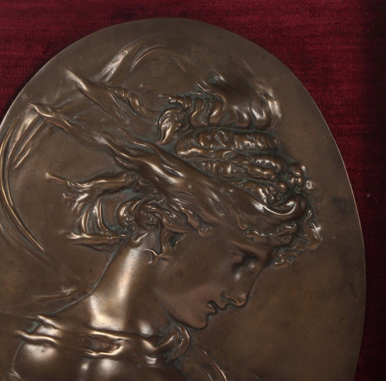 Pair of Bradley & Hubbard Art Nouveau Bronze Bas Relief Cameo Plaques