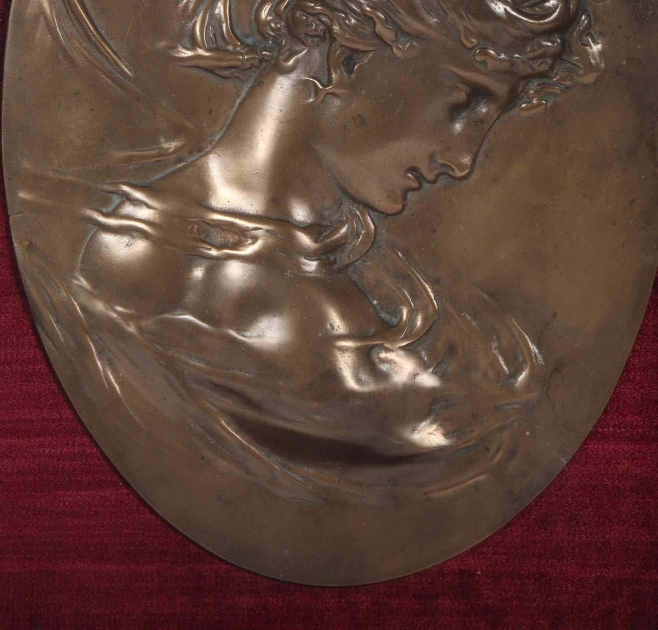 Pair of Bradley & Hubbard Art Nouveau Bronze Bas Relief Cameo Plaques
