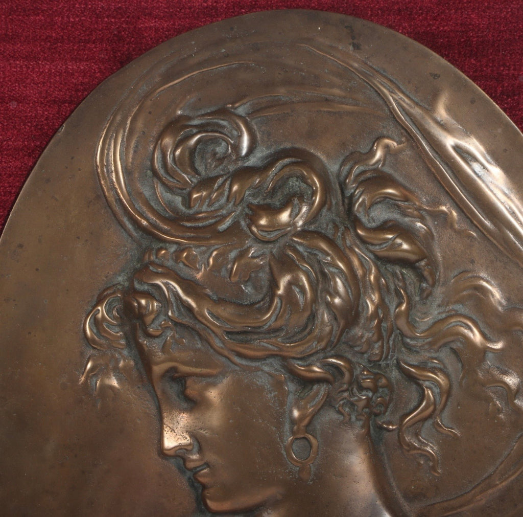 Pair of Bradley & Hubbard Art Nouveau Bronze Bas Relief Cameo Plaques