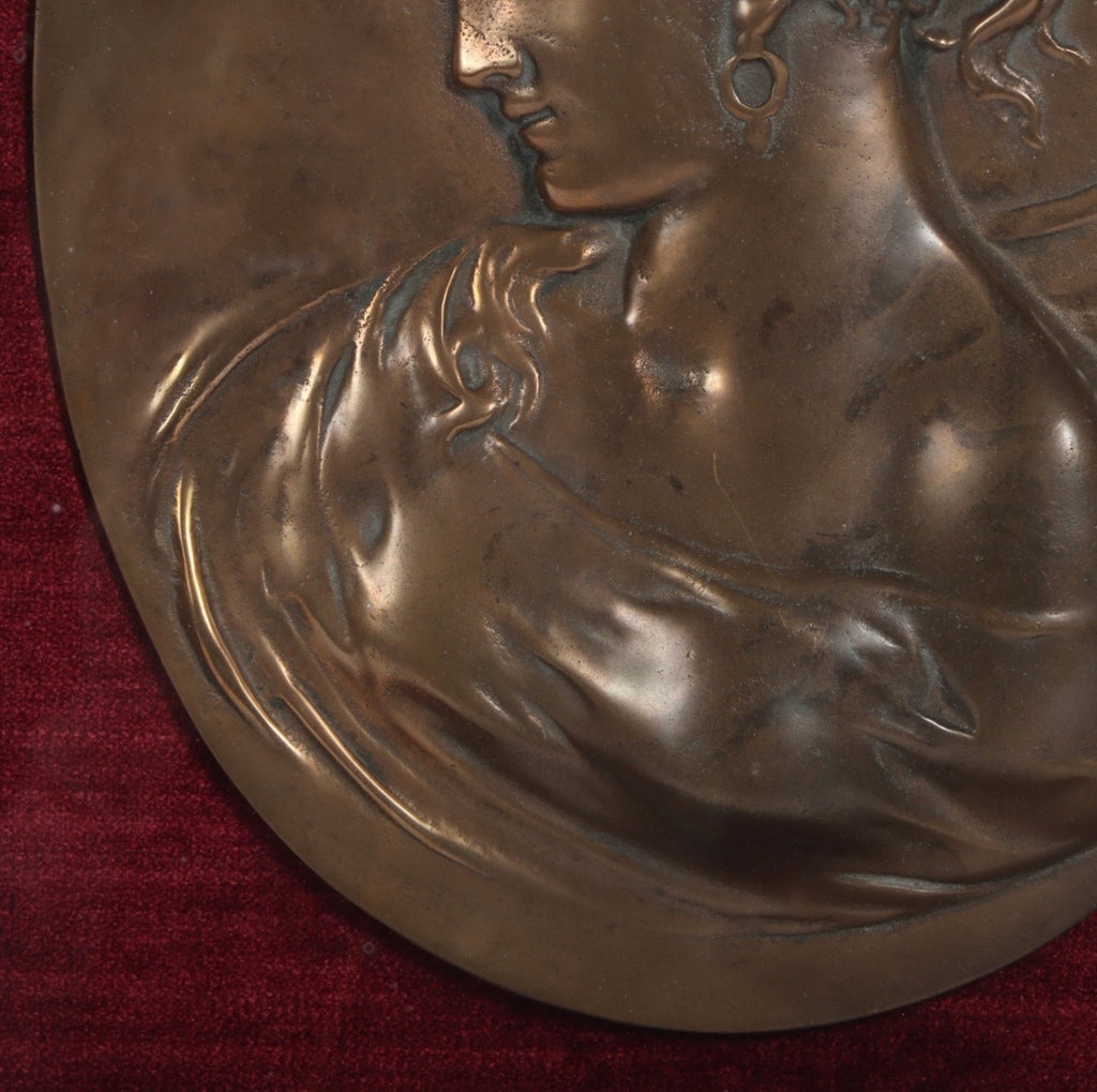 Pair of Bradley & Hubbard Art Nouveau Bronze Bas Relief Cameo Plaques
