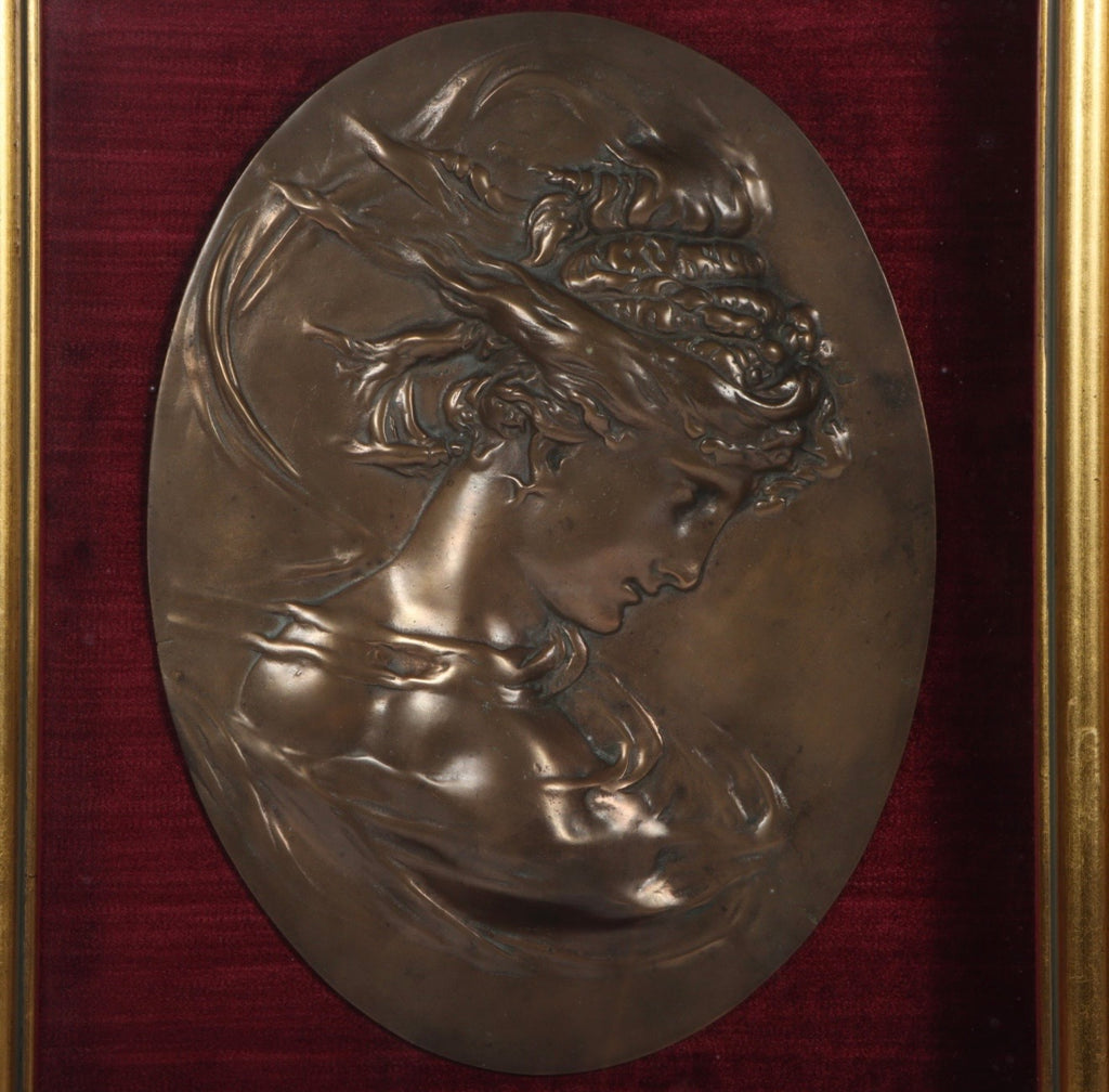 Pair of Bradley & Hubbard Art Nouveau Bronze Bas Relief Cameo Plaques