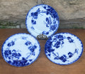 Antique John Maddock & Sons "Virginia" Flow Blue Luncheon Plates | Set of 3 | 8" English Transferware