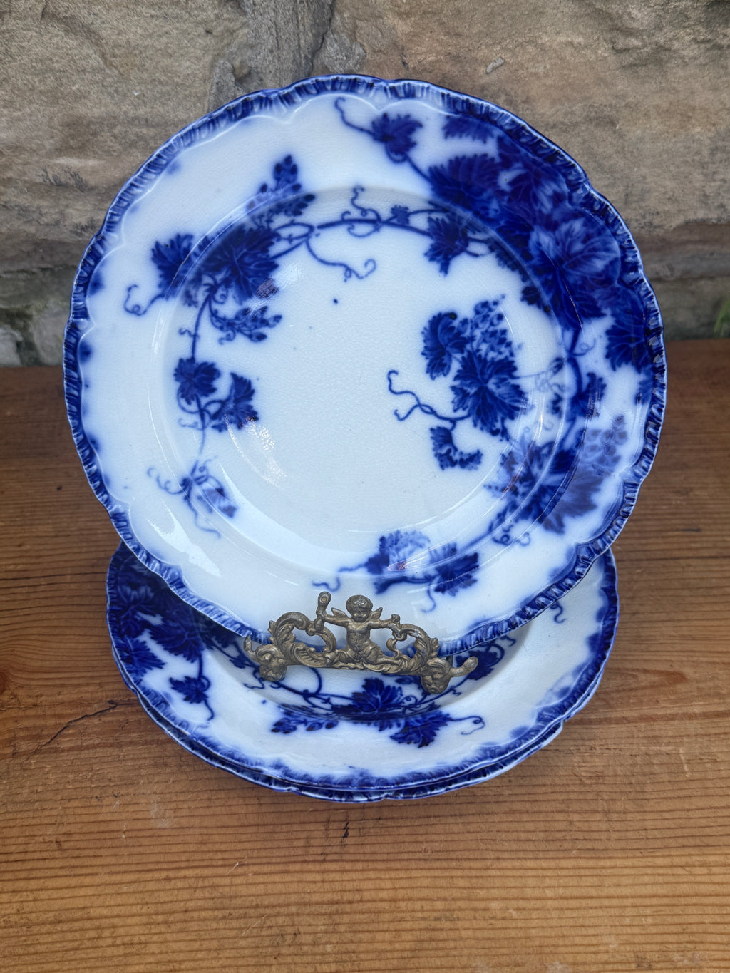 Antique John Maddock & Sons "Virginia" Flow Blue Luncheon Plates | Set of 3 | 8" English Transferware