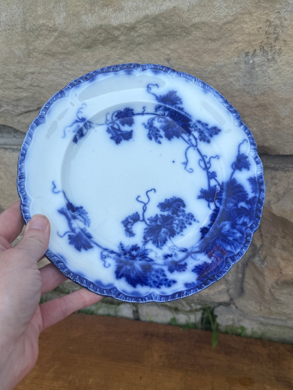 Antique John Maddock & Sons "Virginia" Flow Blue Luncheon Plates | Set of 3 | 8" English Transferware