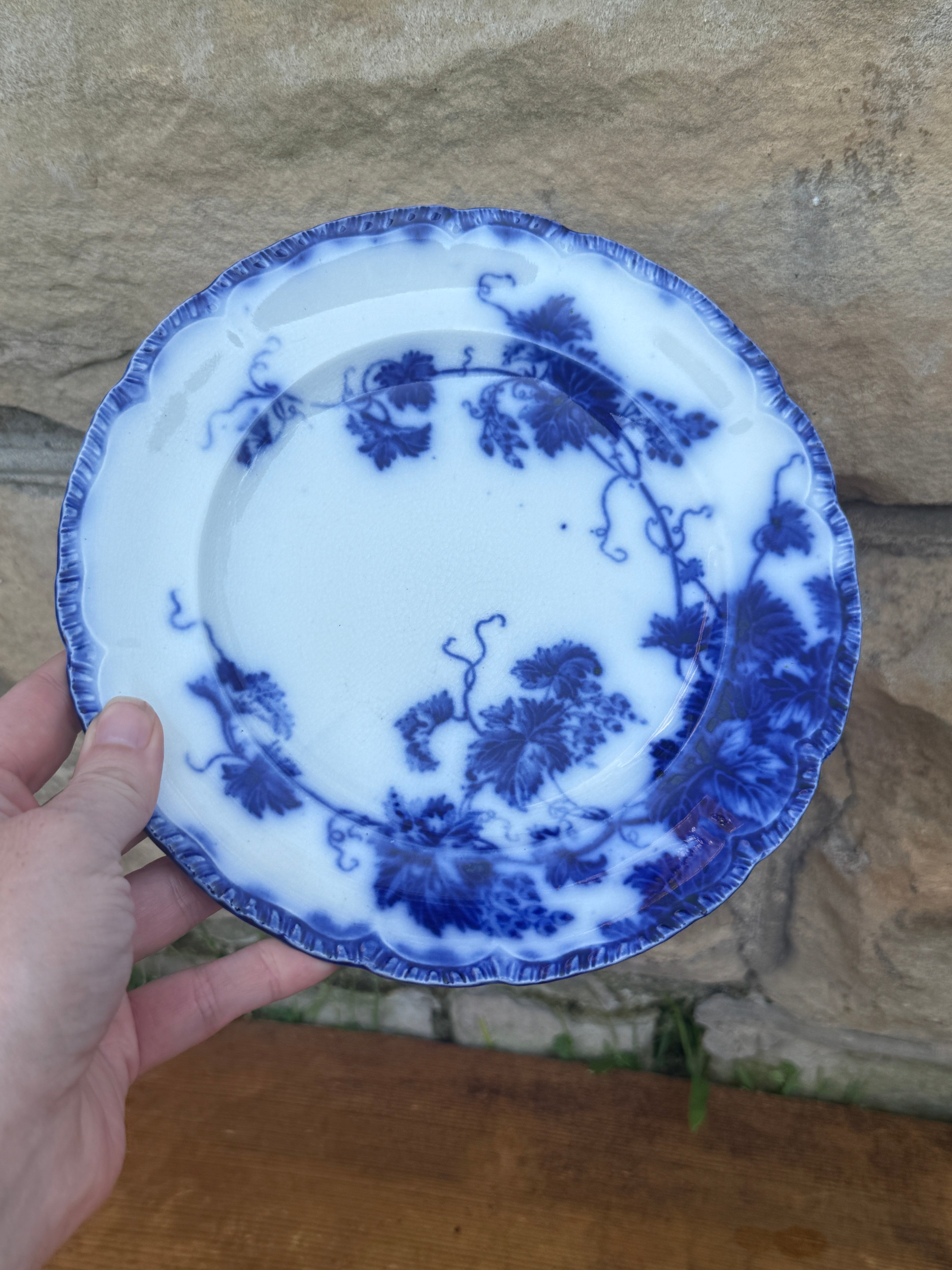 Antique John Maddock & Sons "Virginia" Flow Blue Luncheon Plates | Set of 3 | 8" English Transferware