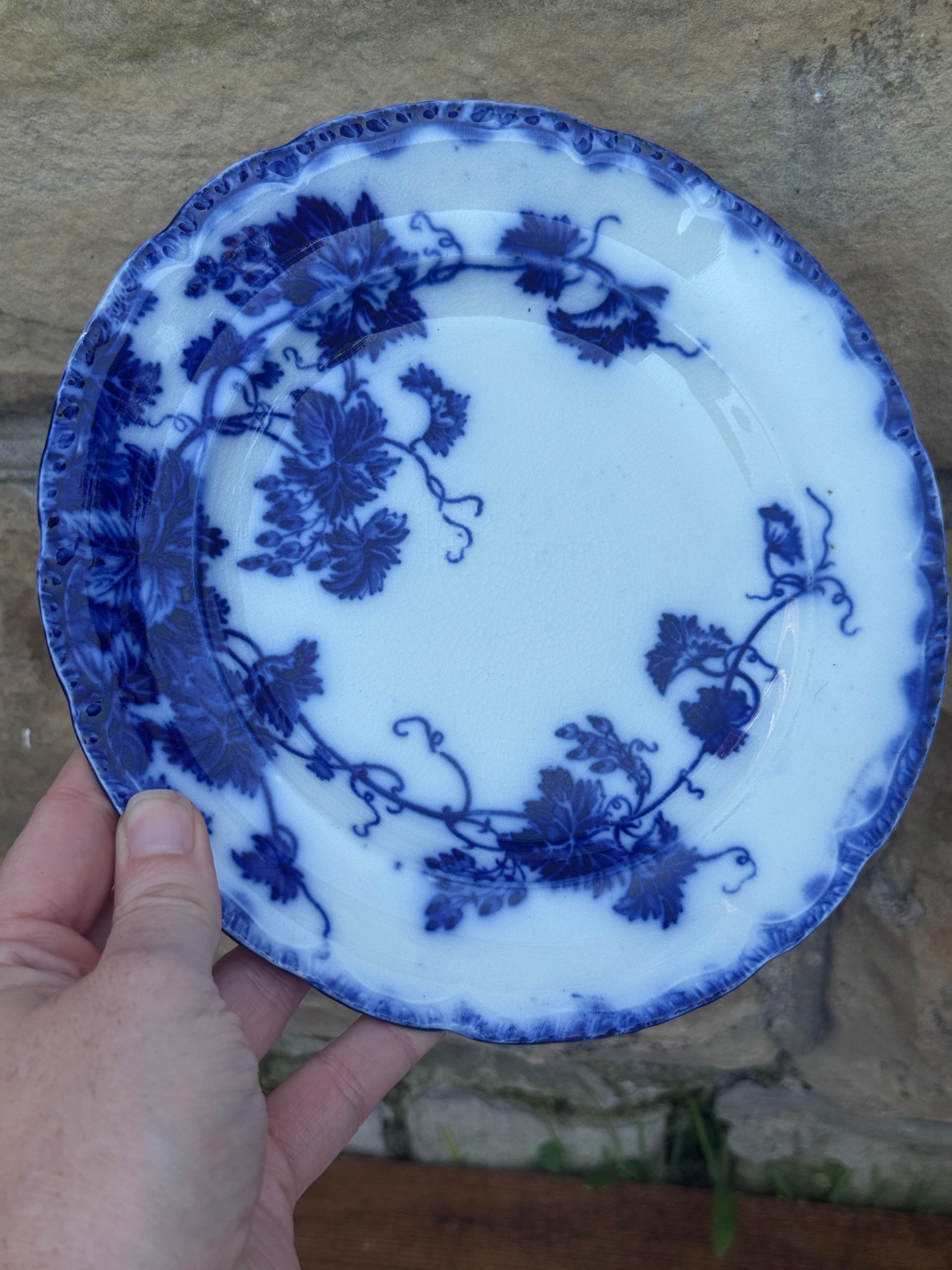Antique John Maddock & Sons "Virginia" Flow Blue Luncheon Plates | Set of 3 | 8" English Transferware