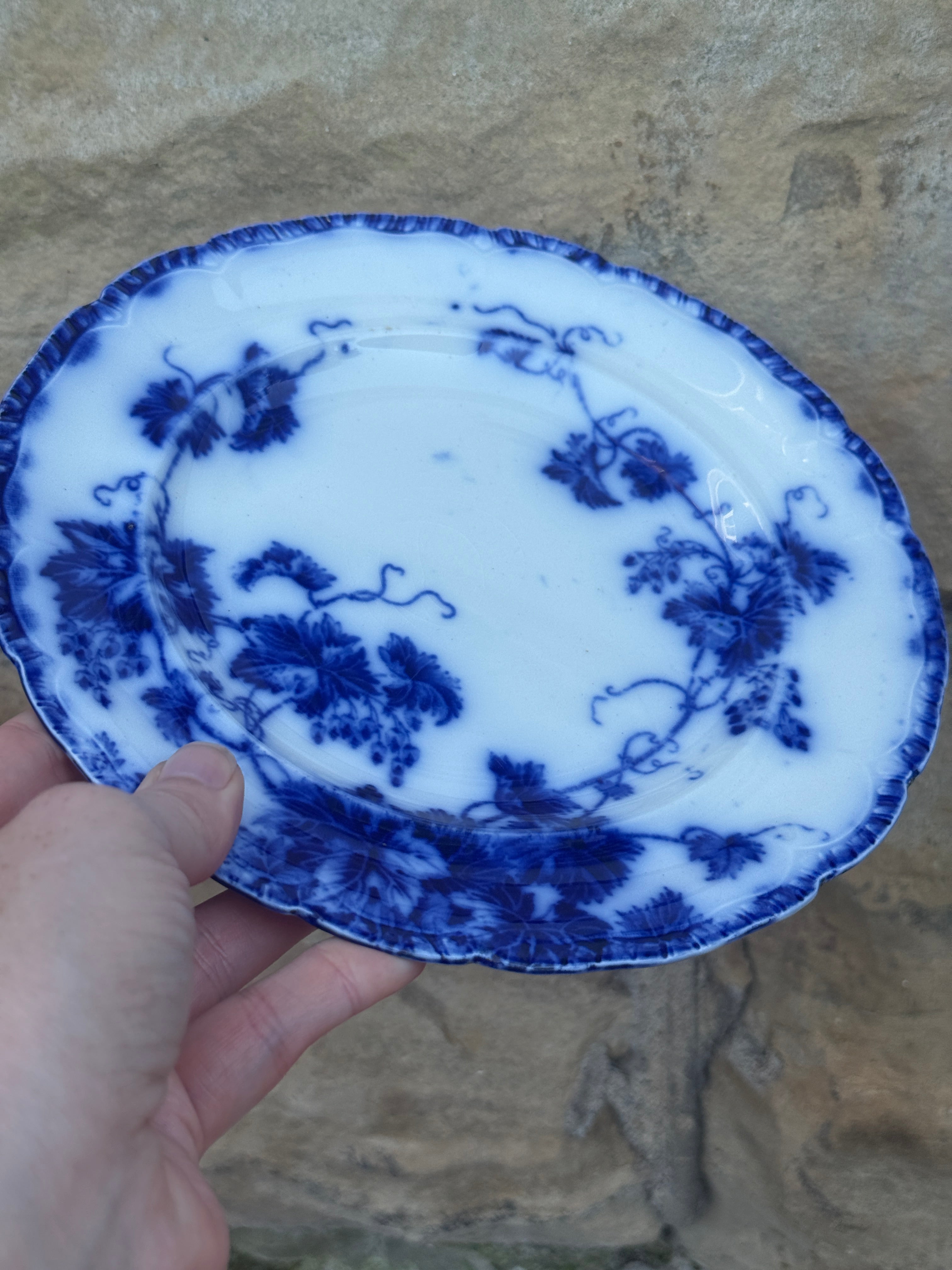Antique John Maddock & Sons "Virginia" Flow Blue Luncheon Plates | Set of 3 | 8" English Transferware