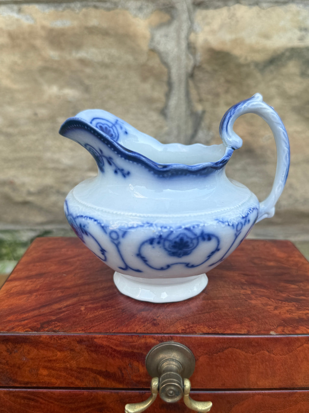 Antique W.H. Grindley "Beaufort" Flow Blue Creamer | English Transferware Milk Pitcher