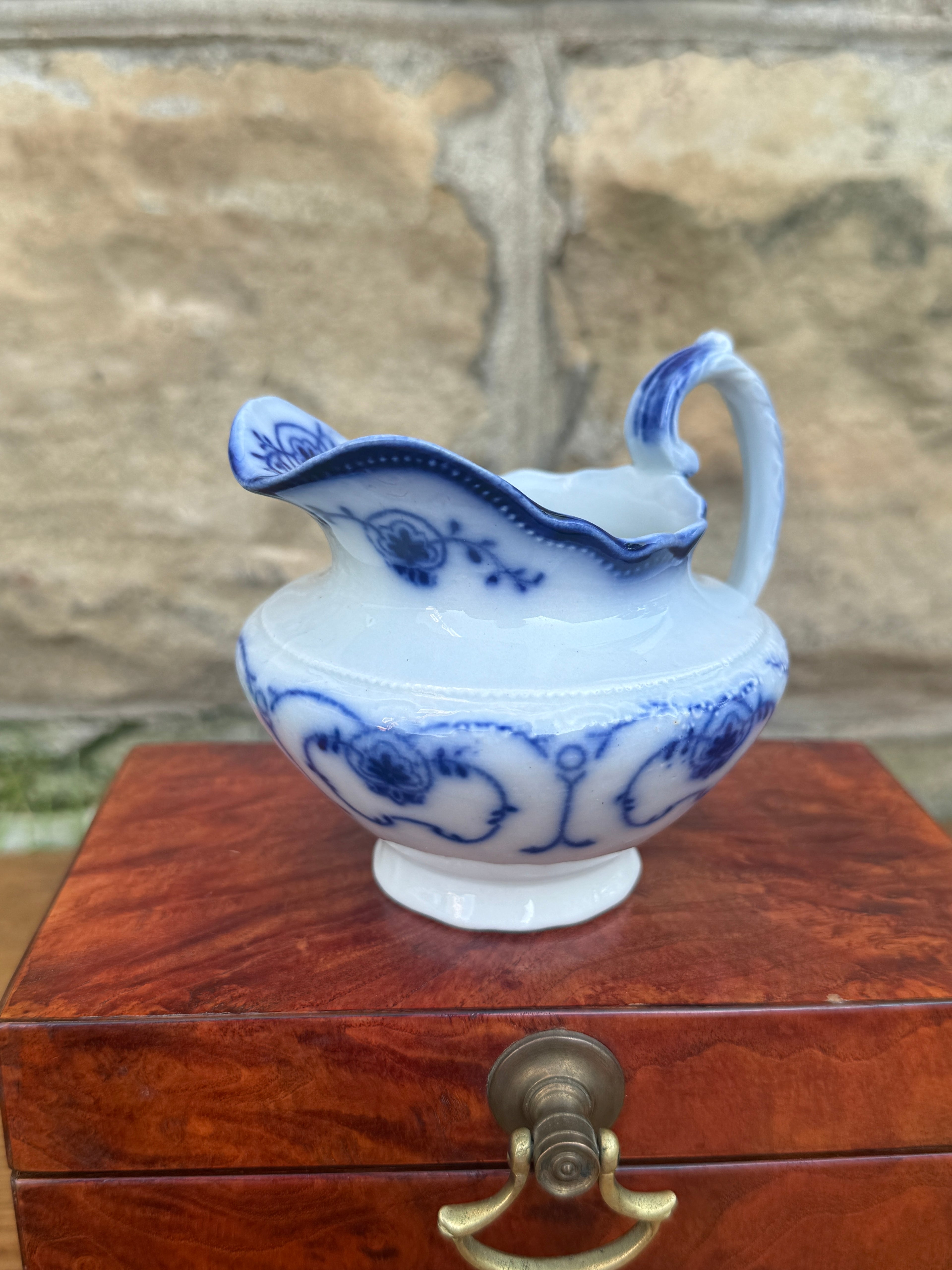 Antique W.H. Grindley "Beaufort" Flow Blue Creamer | English Transferware Milk Pitcher