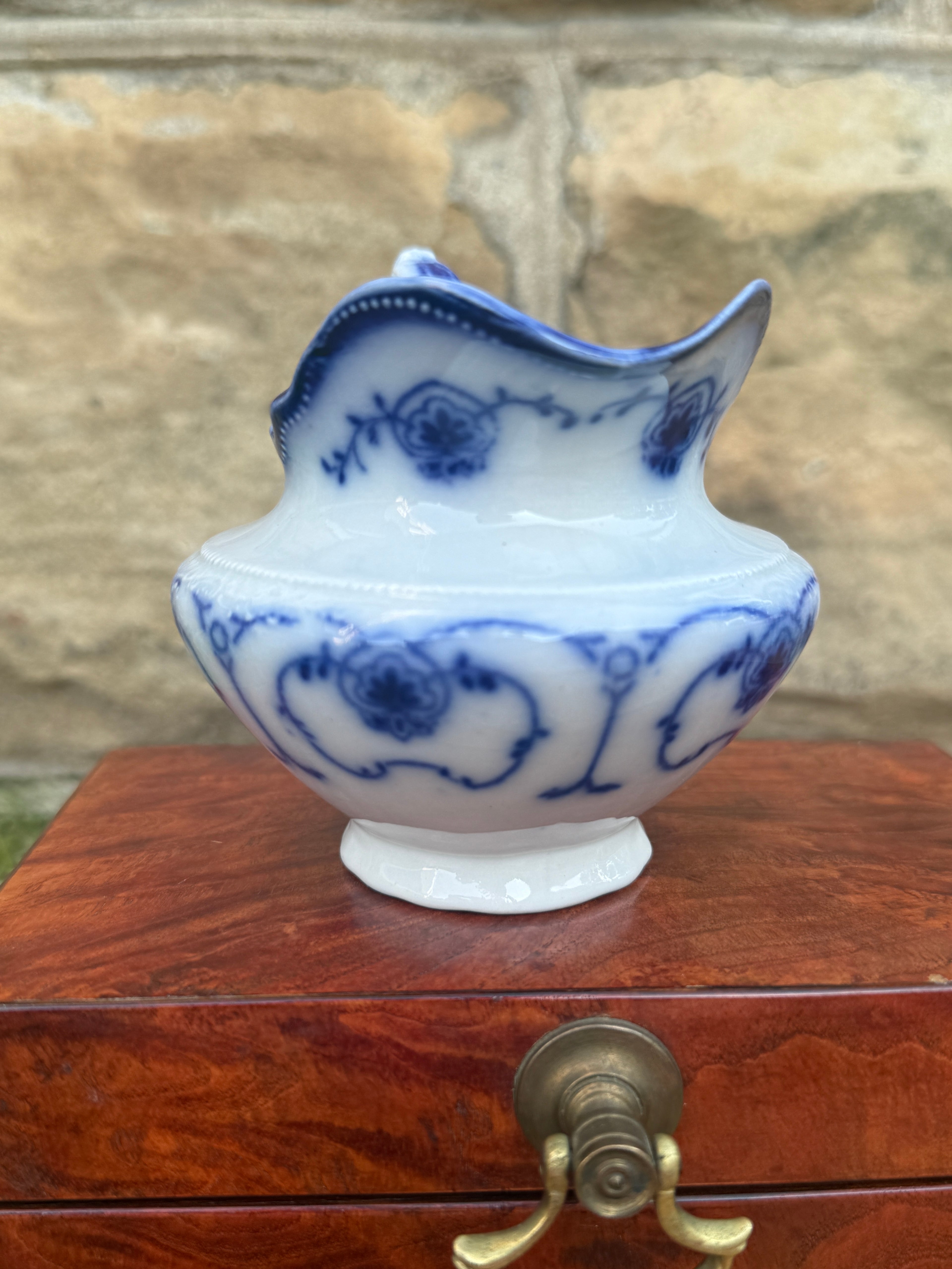 Antique W.H. Grindley "Beaufort" Flow Blue Creamer | English Transferware Milk Pitcher