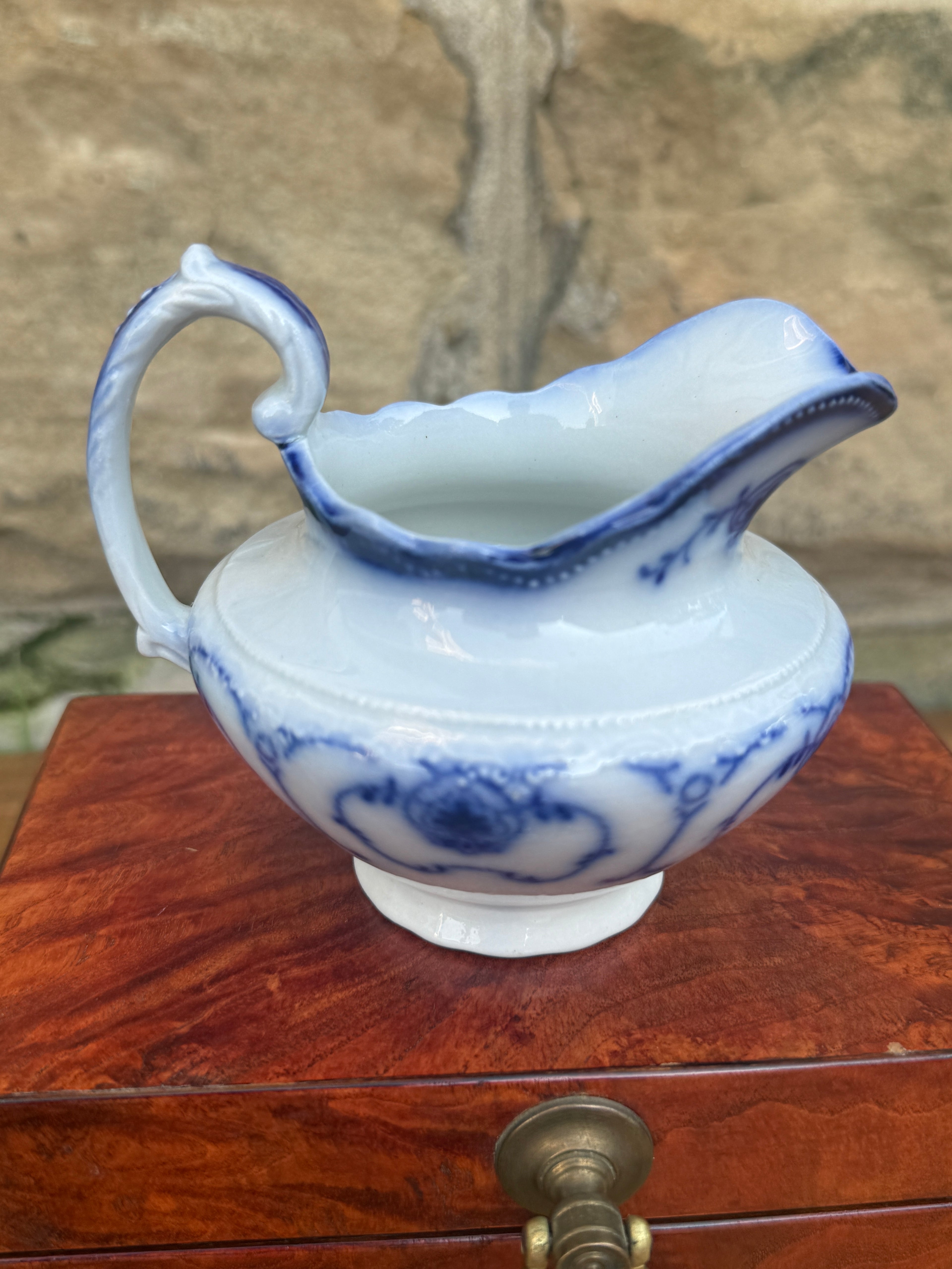 Antique W.H. Grindley "Beaufort" Flow Blue Creamer | English Transferware Milk Pitcher