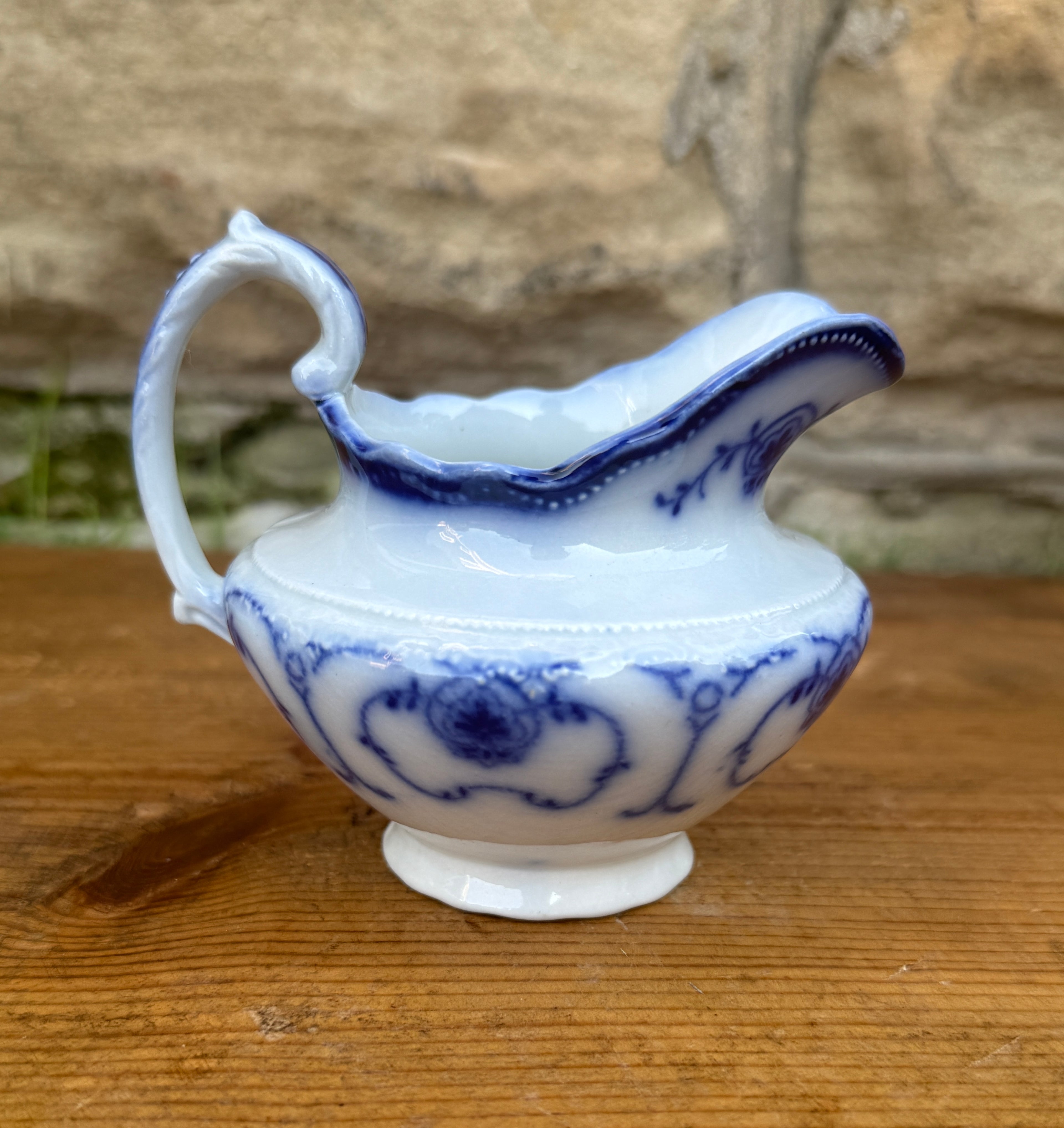 Antique W.H. Grindley "Beaufort" Flow Blue Creamer | English Transferware Milk Pitcher