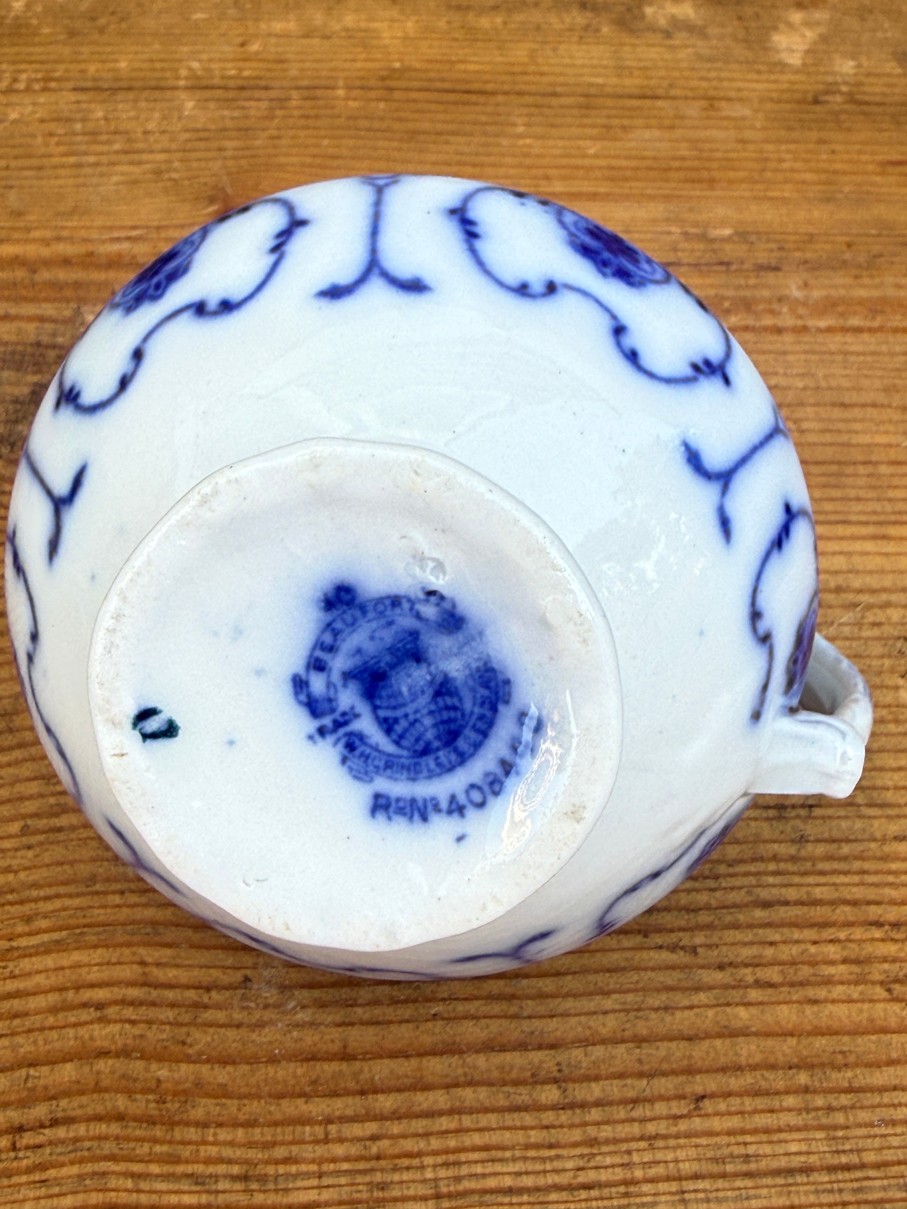 Antique W.H. Grindley "Beaufort" Flow Blue Creamer | English Transferware Milk Pitcher