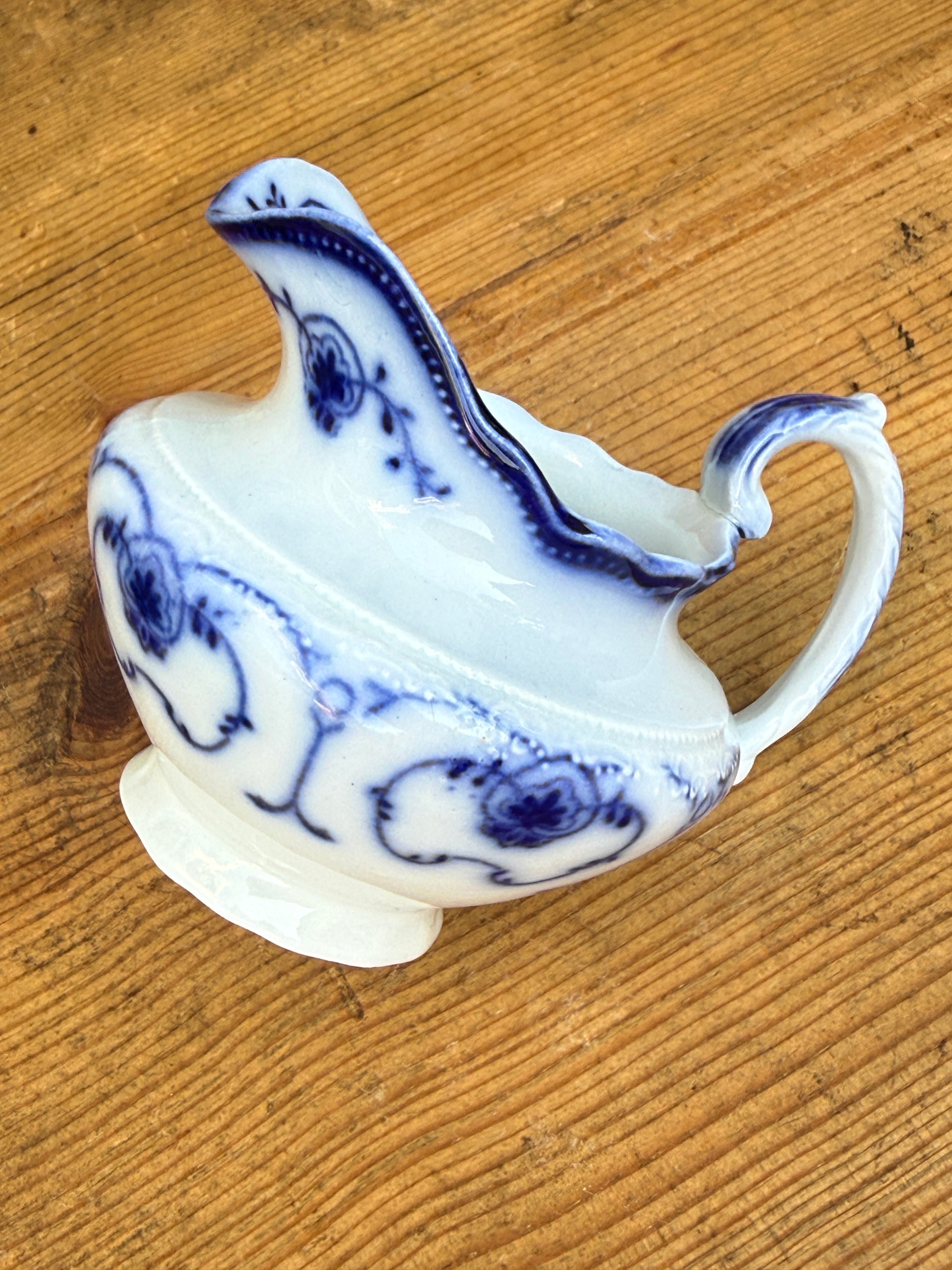 Antique W.H. Grindley "Beaufort" Flow Blue Creamer | English Transferware Milk Pitcher
