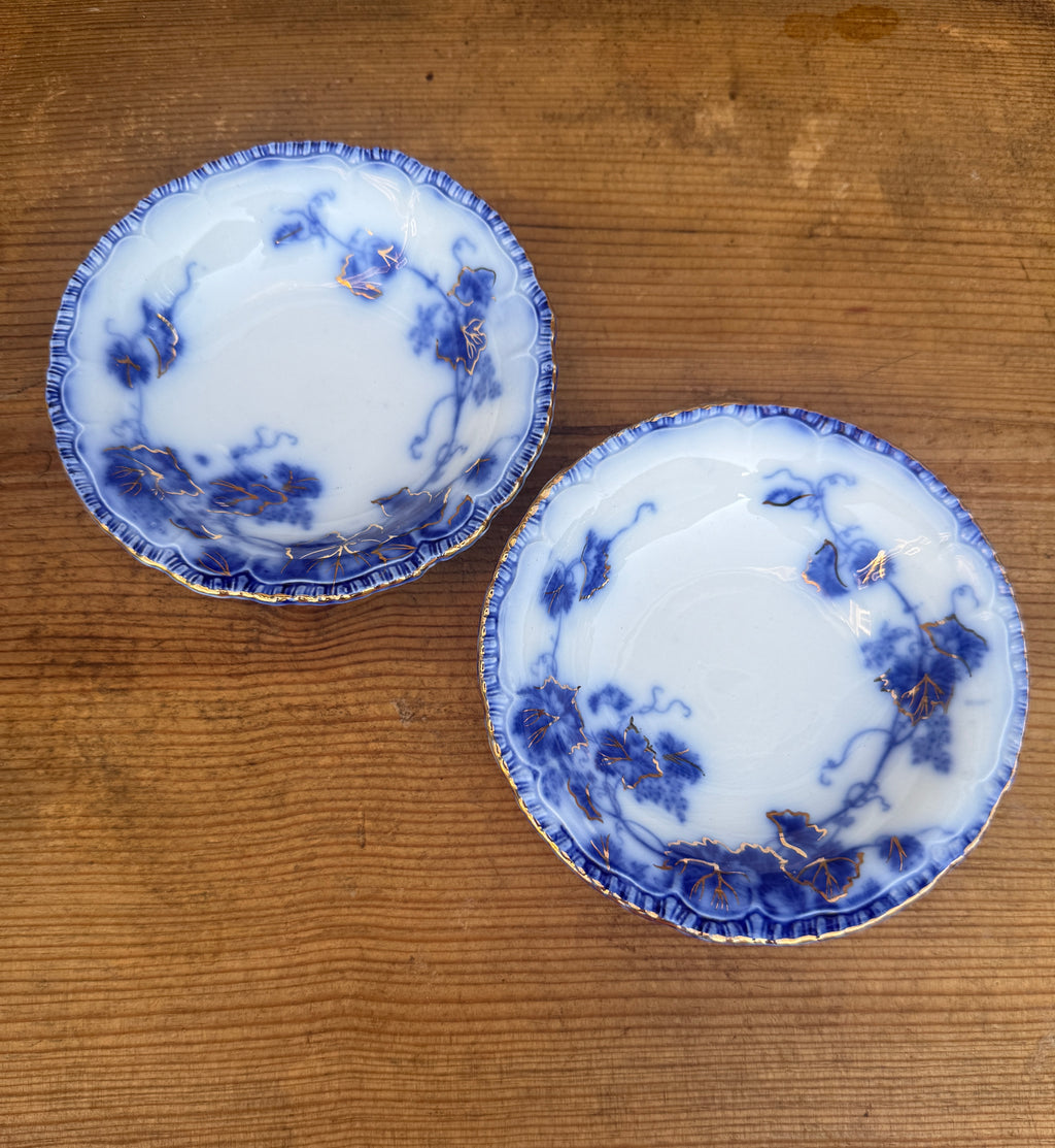 Antique John Maddock & Sons "Virginia" Flow Blue Berry Bowls | Set of 2 | English Transferware