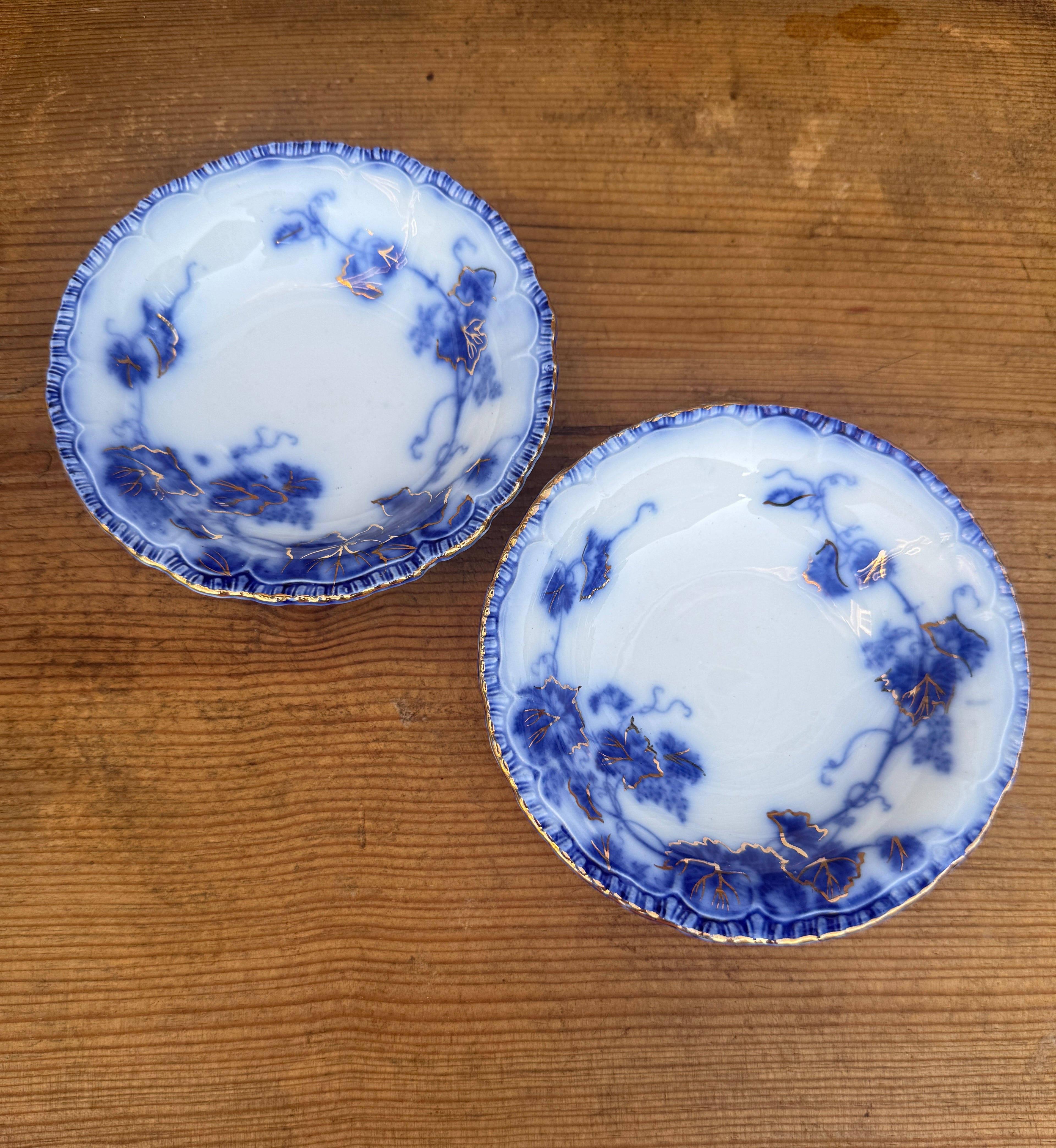 Antique John Maddock & Sons "Virginia" Flow Blue Berry Bowls | Set of 2 | English Transferware