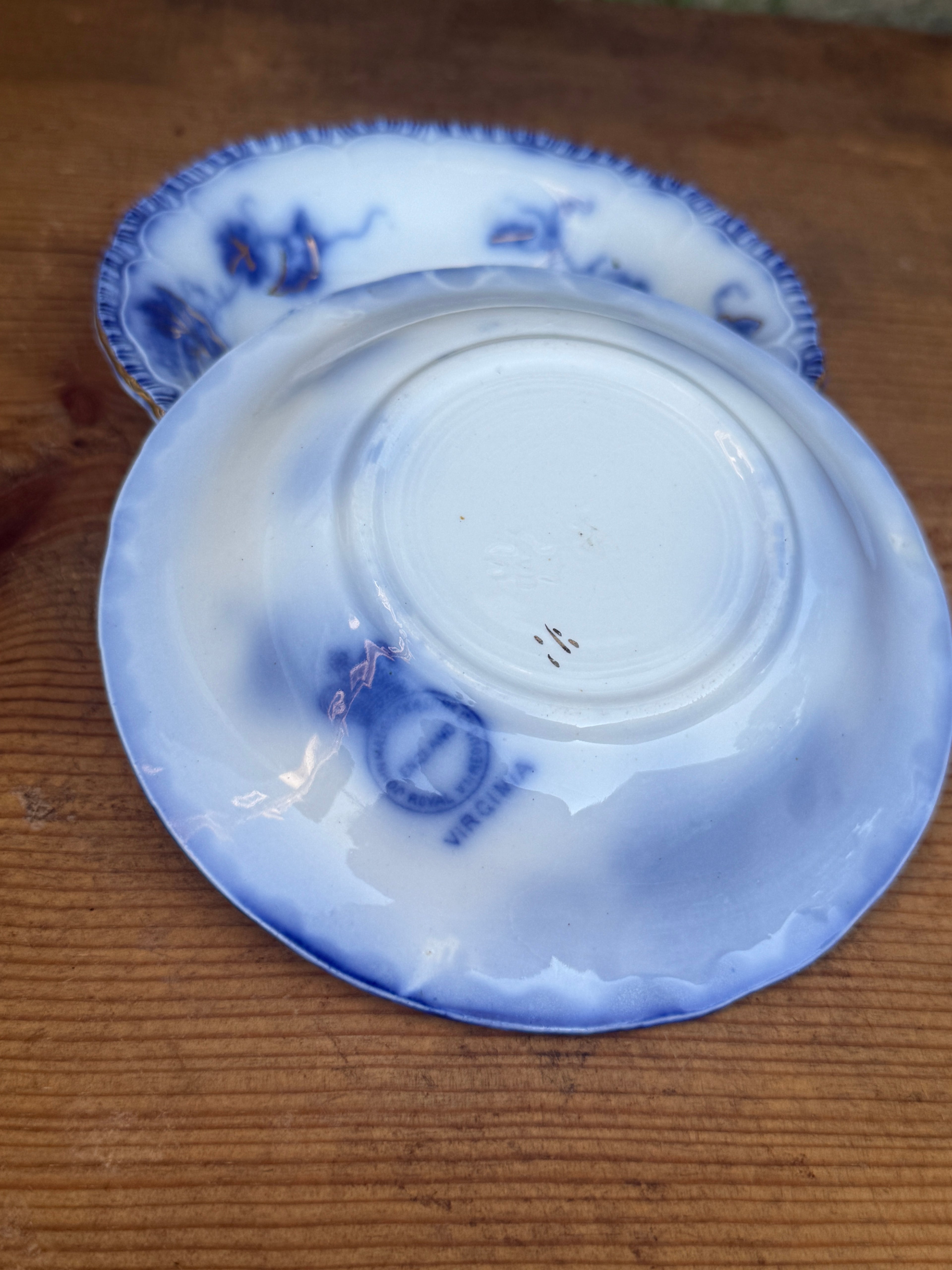 Antique John Maddock & Sons "Virginia" Flow Blue Berry Bowls | Set of 2 | English Transferware