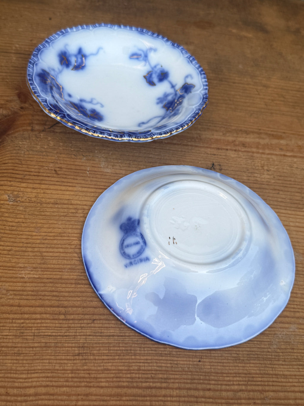 Antique John Maddock & Sons "Virginia" Flow Blue Berry Bowls | Set of 2 | English Transferware