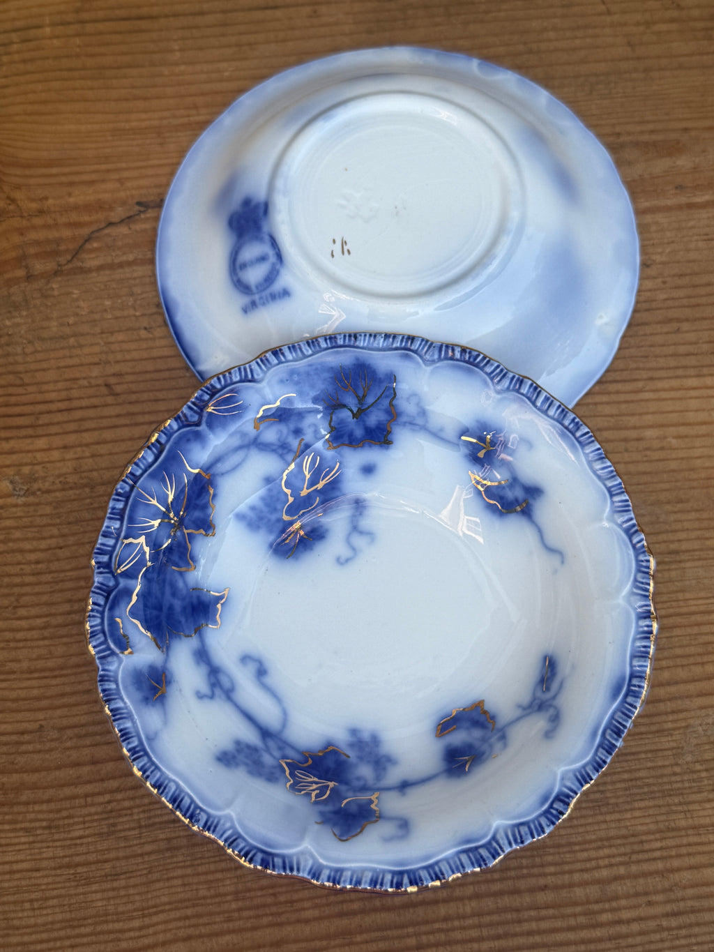 Antique John Maddock & Sons "Virginia" Flow Blue Berry Bowls | Set of 2 | English Transferware
