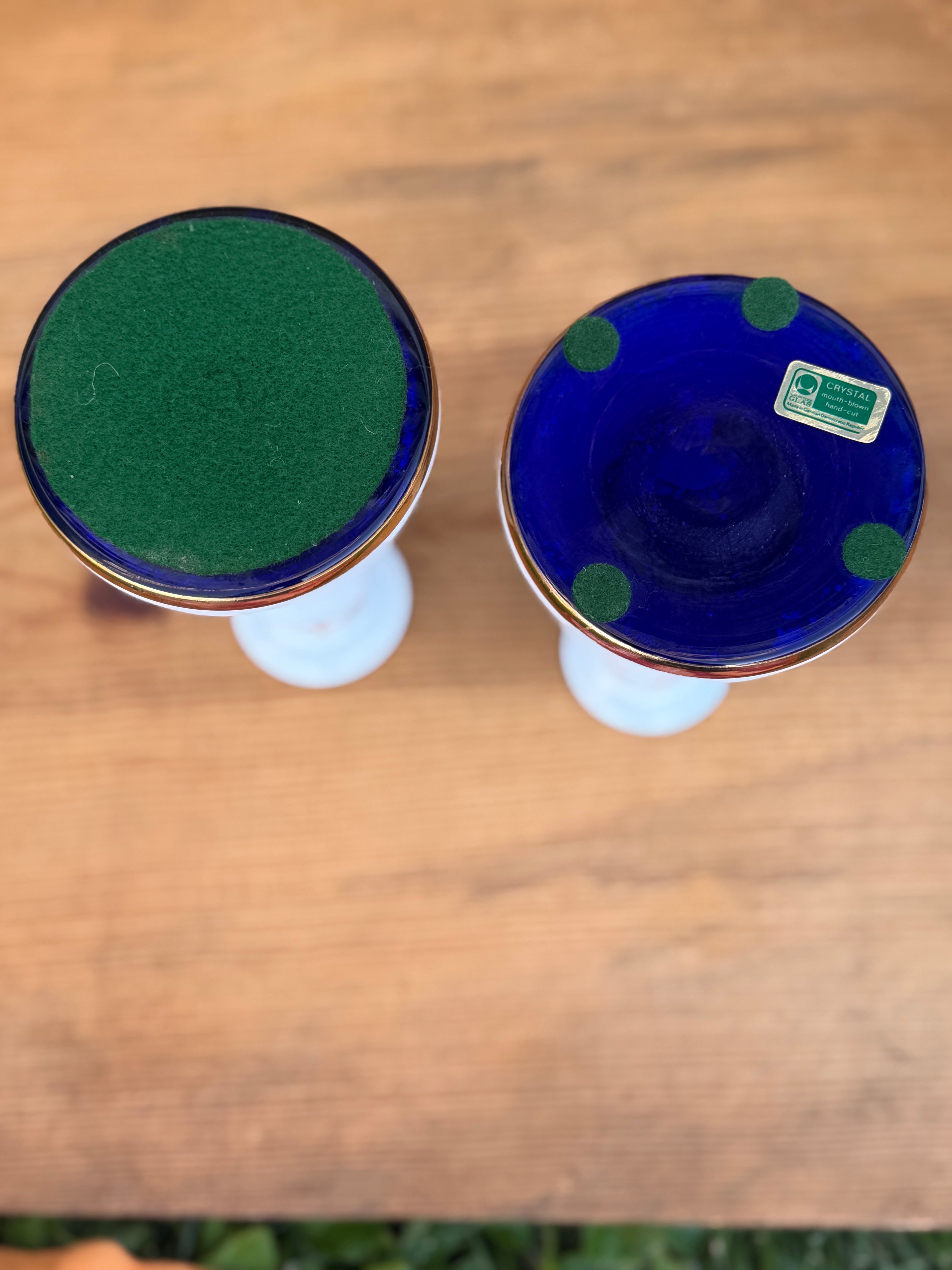 Lausitzer Glas Cobalt Blue Crystal Garniture Set Compote Candlesticks GDR