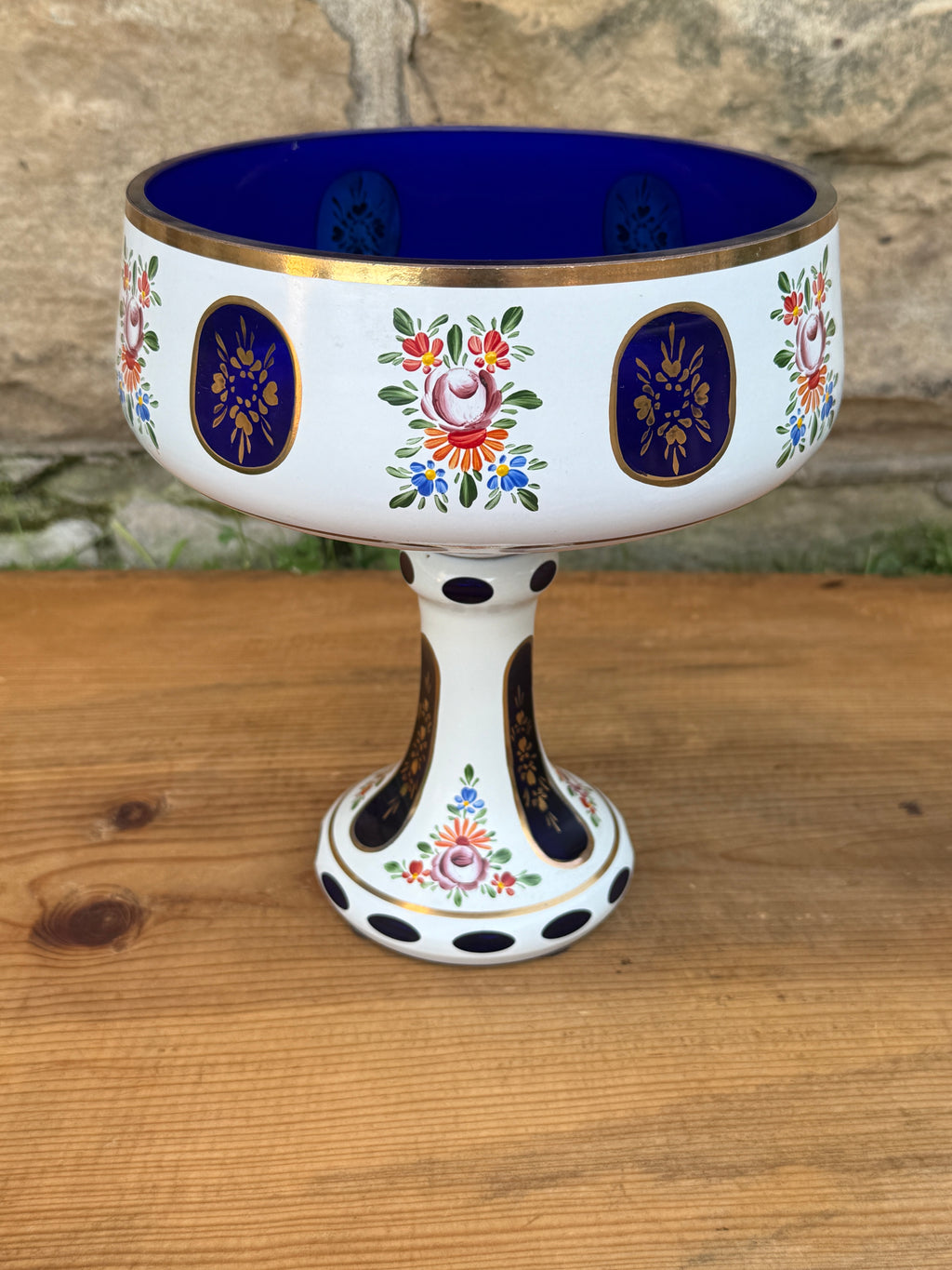 Lausitzer Glas Cobalt Blue Crystal Garniture Set Compote Candlesticks GDR