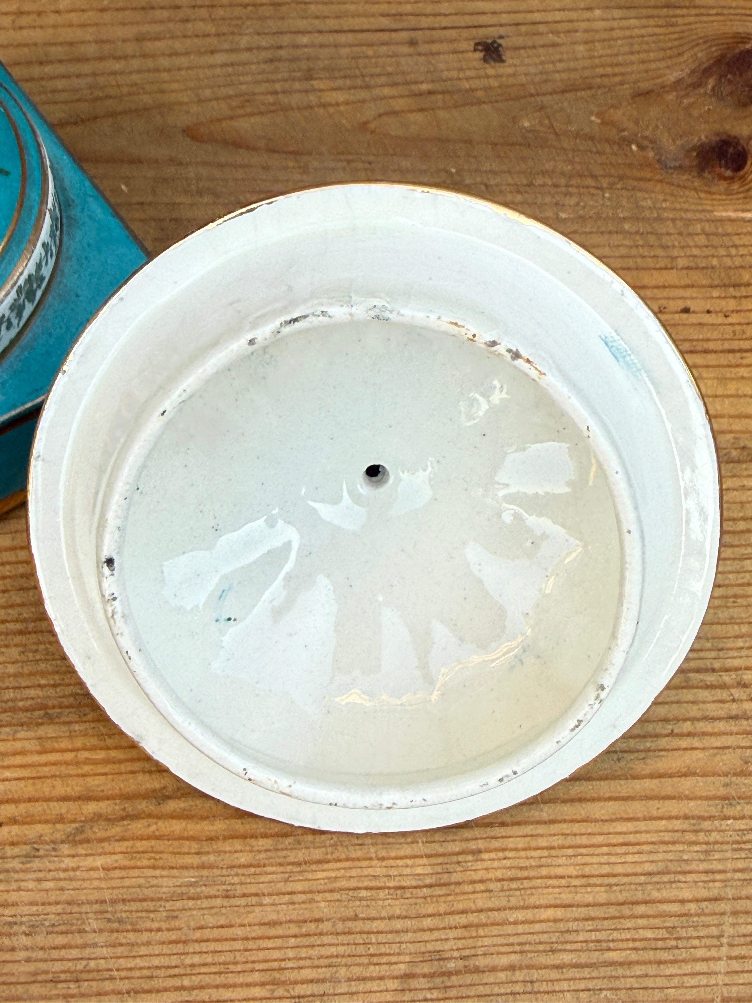 Antique French Style Hand Painted Covered Porcelain Urn Artist Signed Turquoise Gilt 14"
