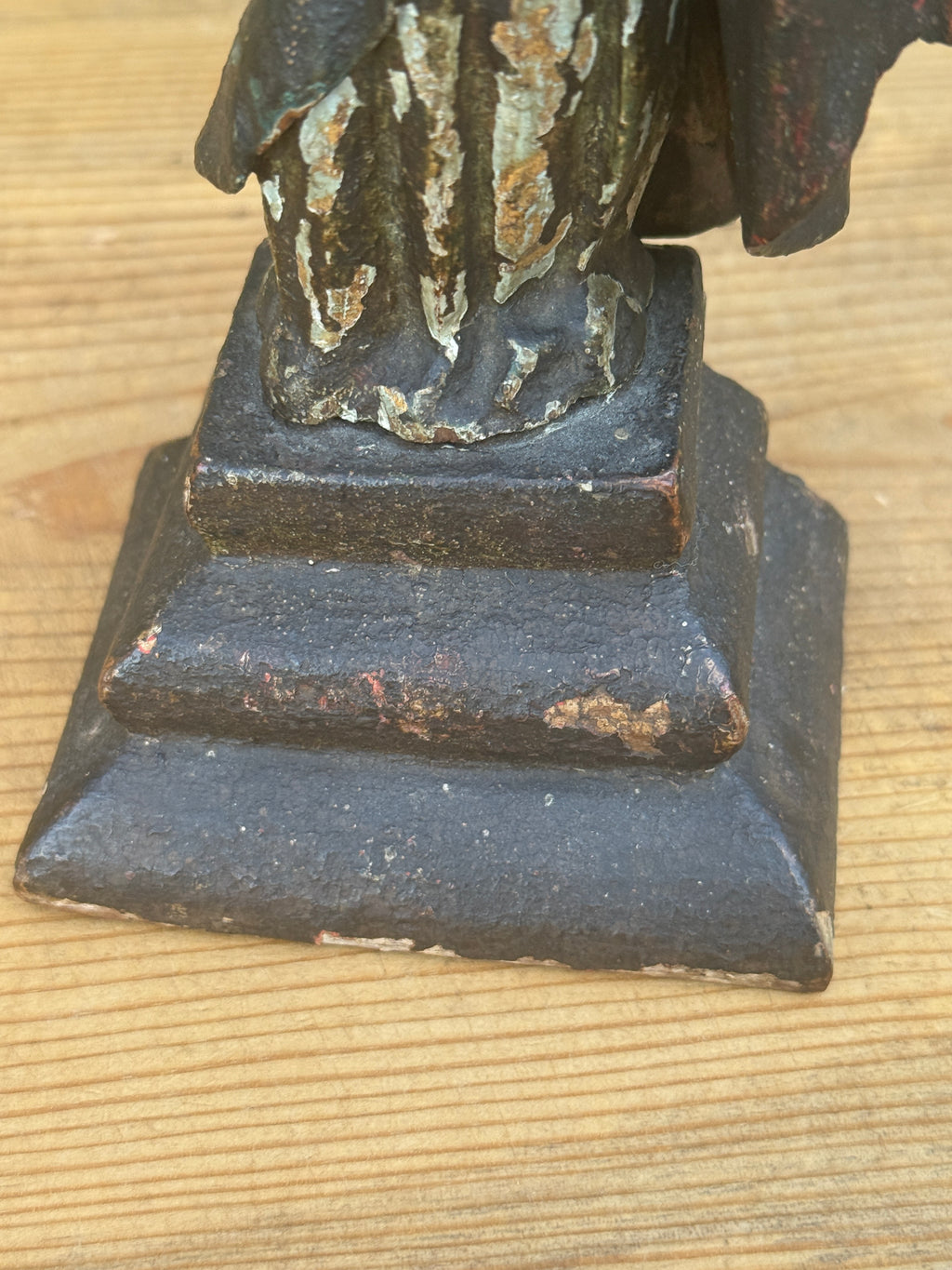 Antique Carved Polychrome Virgin Figure Religious Santos Wood Sculpture 9"