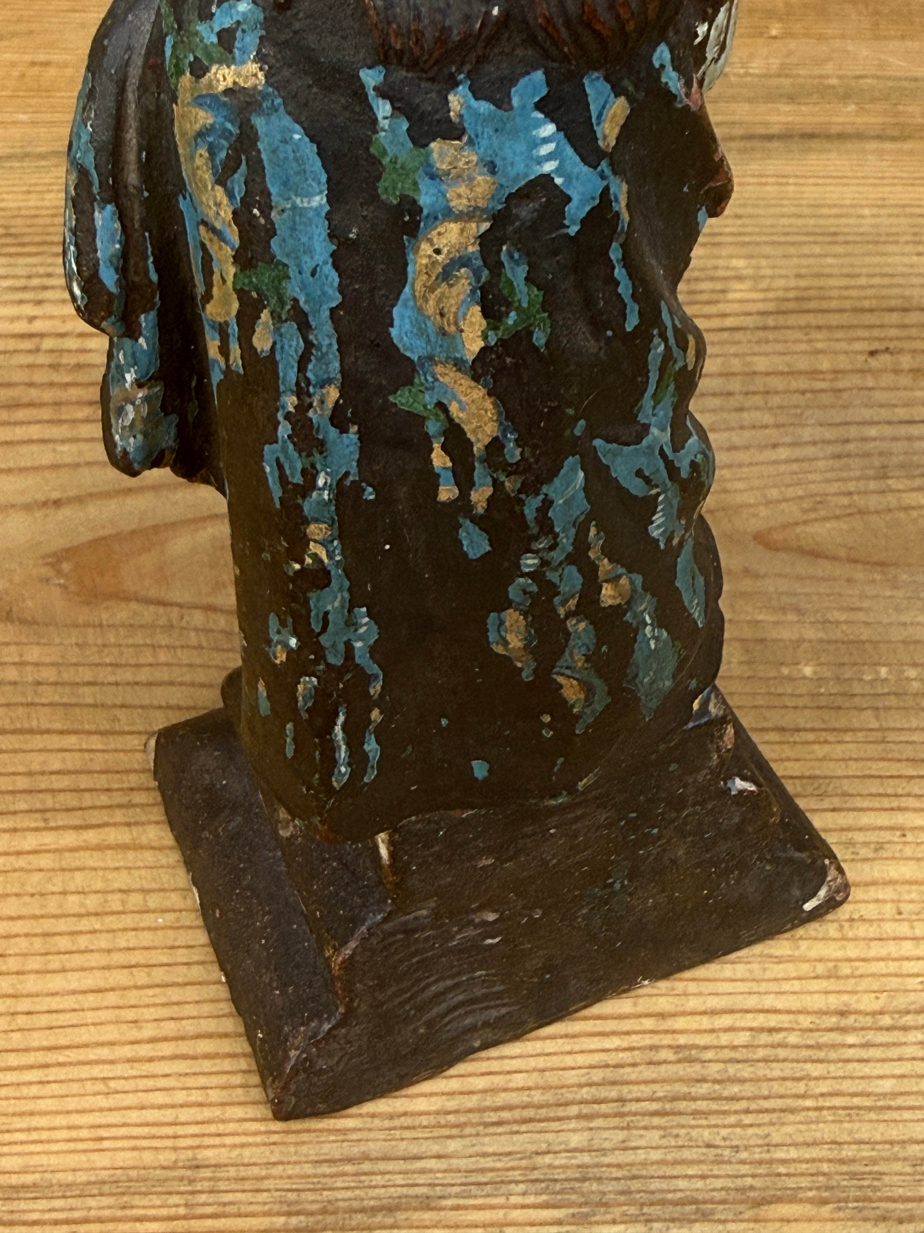 Antique Carved Polychrome Virgin Figure Religious Santos Wood Sculpture 9"