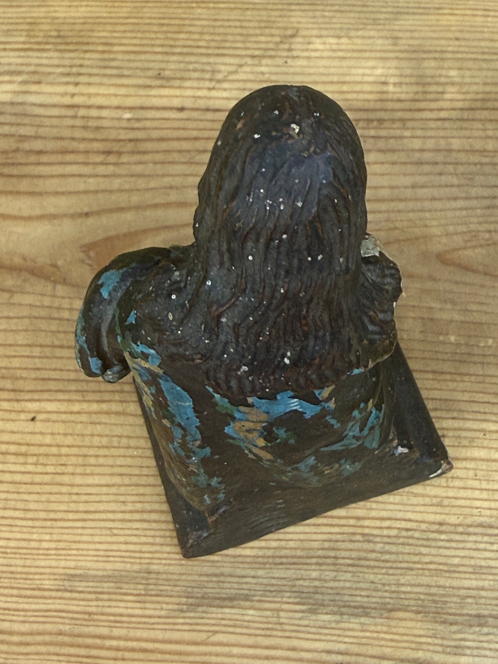 Antique Carved Polychrome Virgin Figure Religious Santos Wood Sculpture 9"